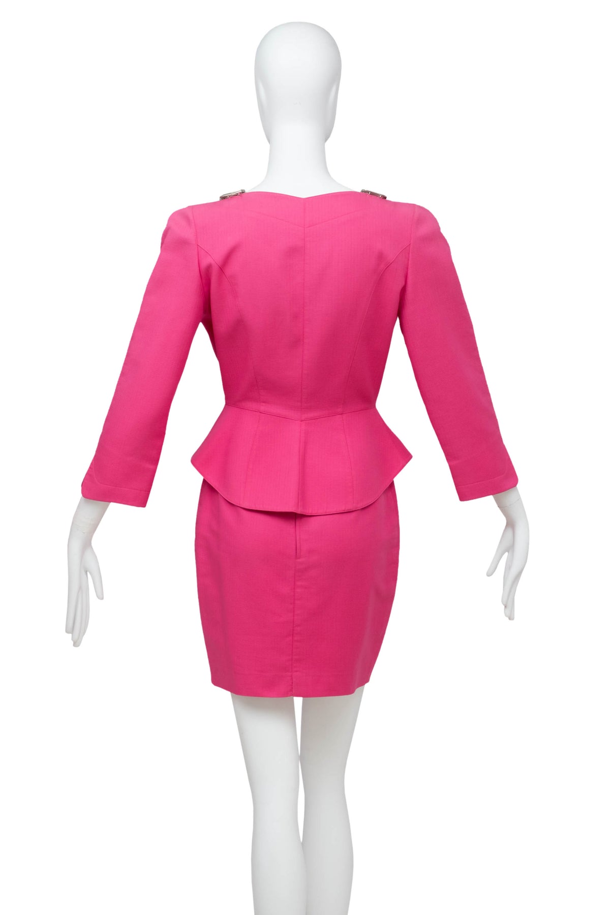 Thierry Mugler Hot Pink Skirt and Suit Jacket with Chain Accents Size 38