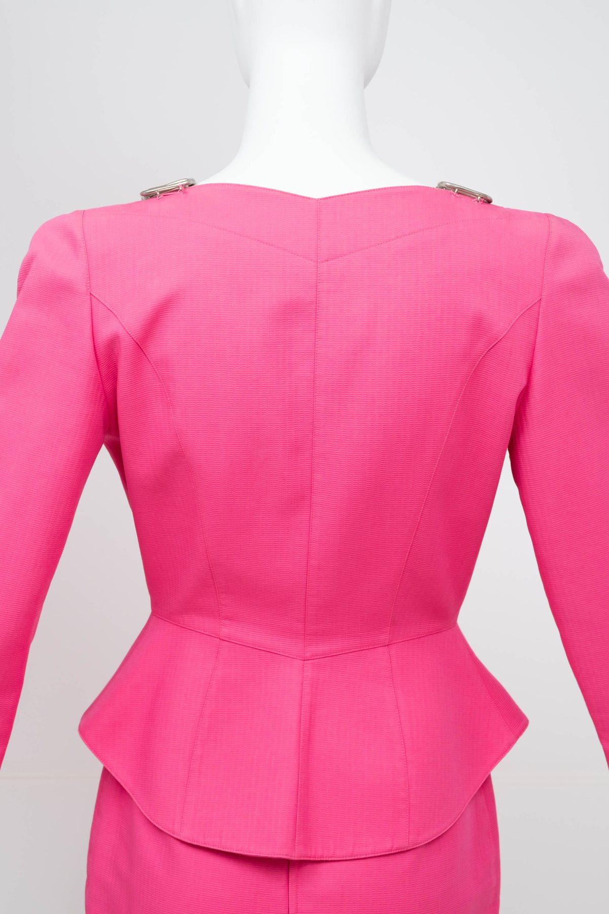 Thierry Mugler Hot Pink Skirt and Suit Jacket with Chain Accents Size 38