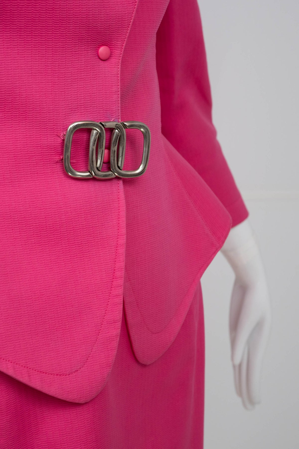 Thierry Mugler Hot Pink Skirt and Suit Jacket with Chain Accents Size 38