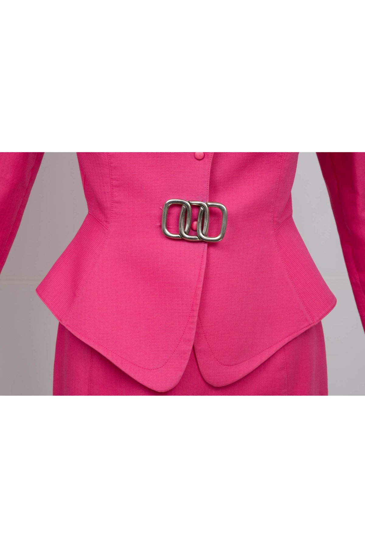Thierry Mugler Hot Pink Skirt and Suit Jacket with Chain Accents Size 38