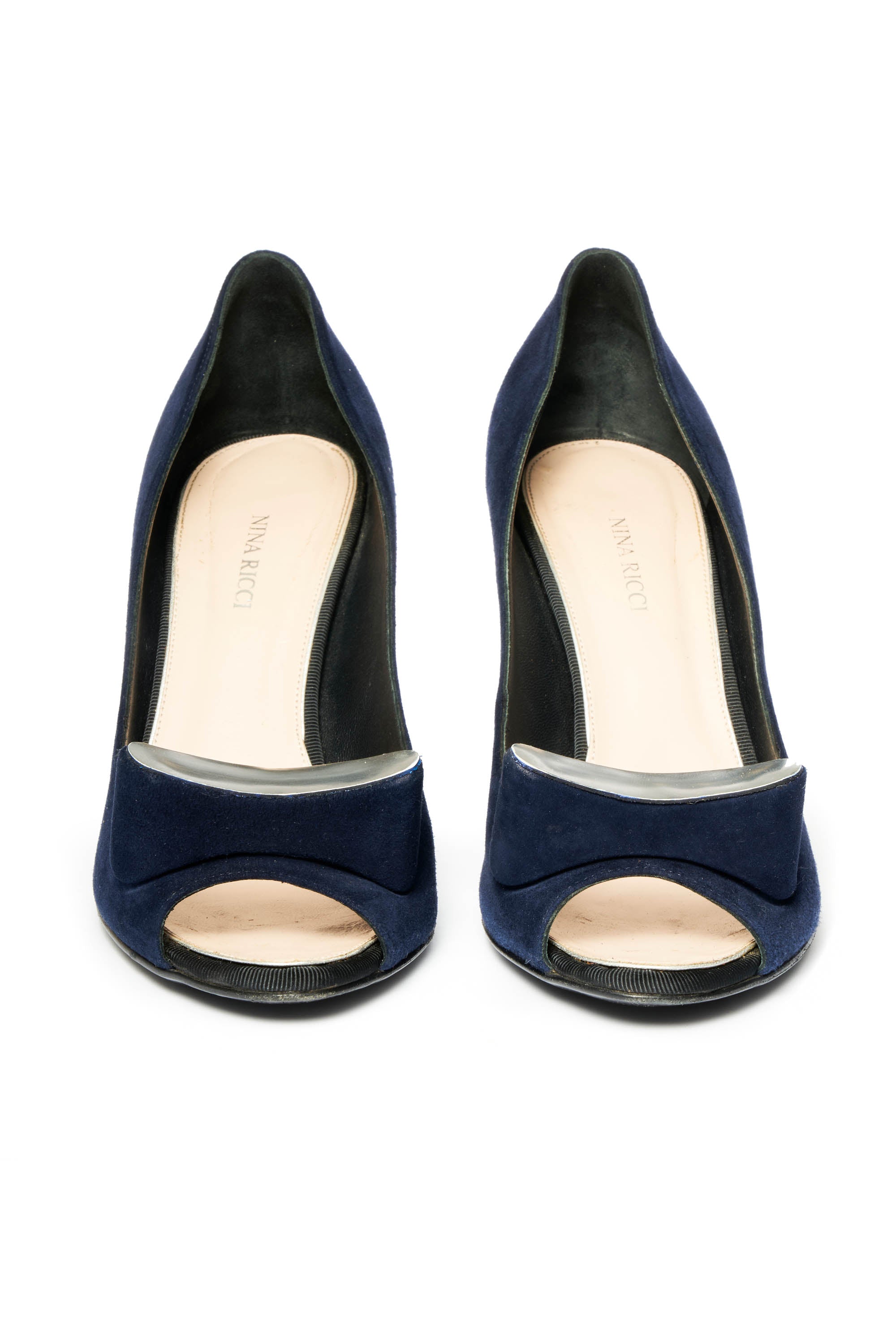 Nina Ricci Blue Suede Peep Toe Pump Size 38 - Foxy Couture Carmel