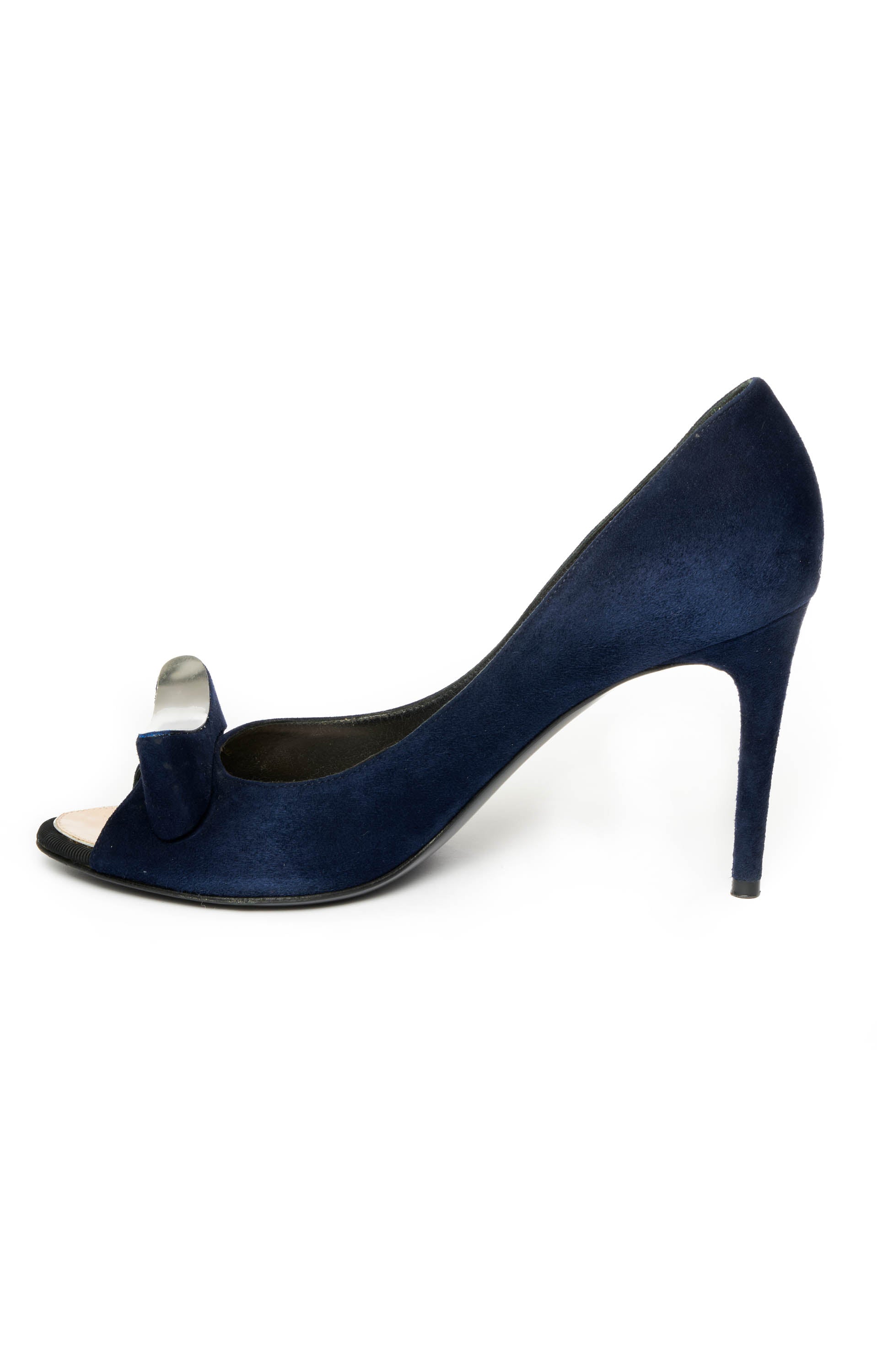 Nina Ricci Blue Suede Peep Toe Pump Size 38 - Foxy Couture Carmel