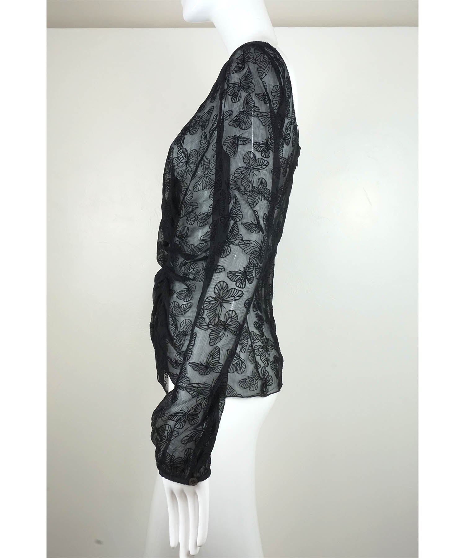 Nina Ricci Long Sleeve Chiffon Butterfly Blouse - Foxy Couture Carmel