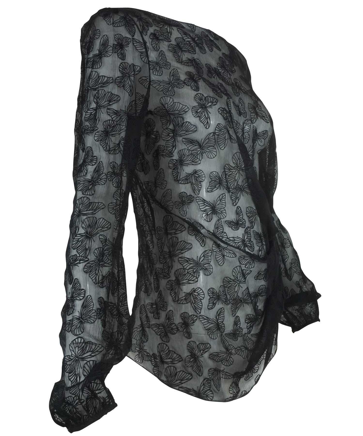 Nina Ricci Long Sleeve Chiffon Butterfly Blouse - Foxy Couture Carmel