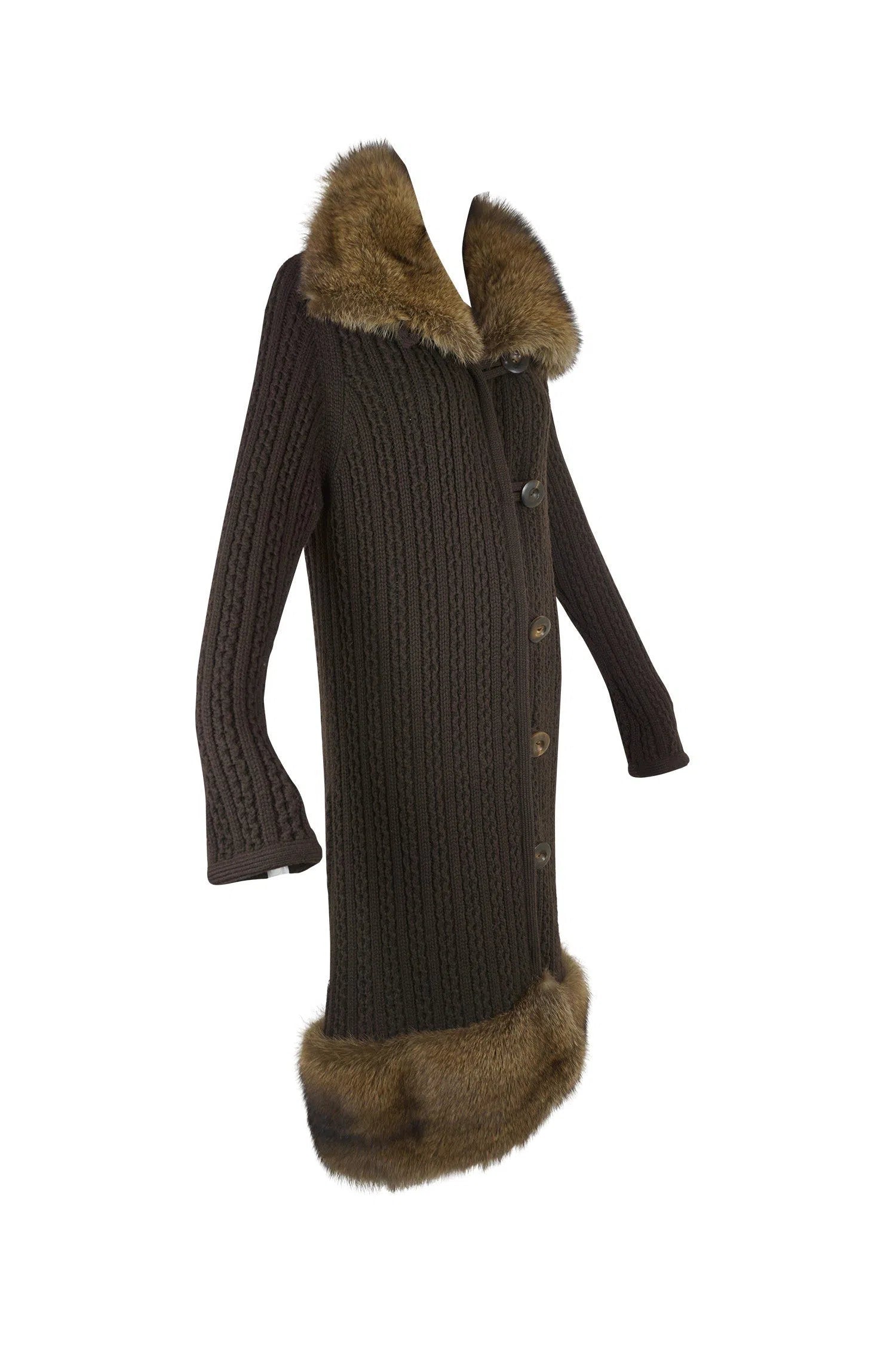 Oscar de la Renta 2007 Cable Knit Fur Cardigan