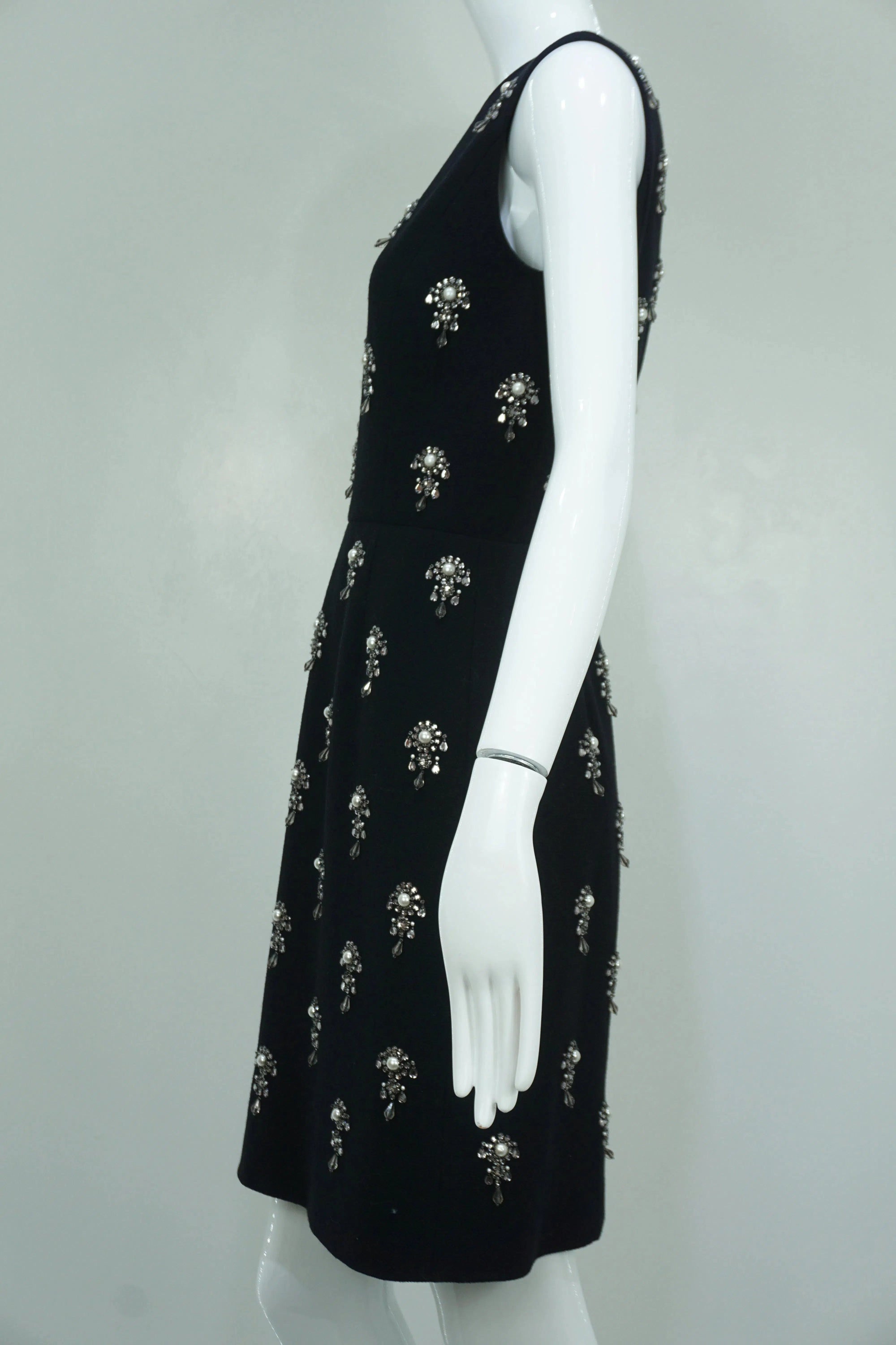 Oscar de la Renta Black Pearl & Crystal Embellished Cocktail Dress Sz4