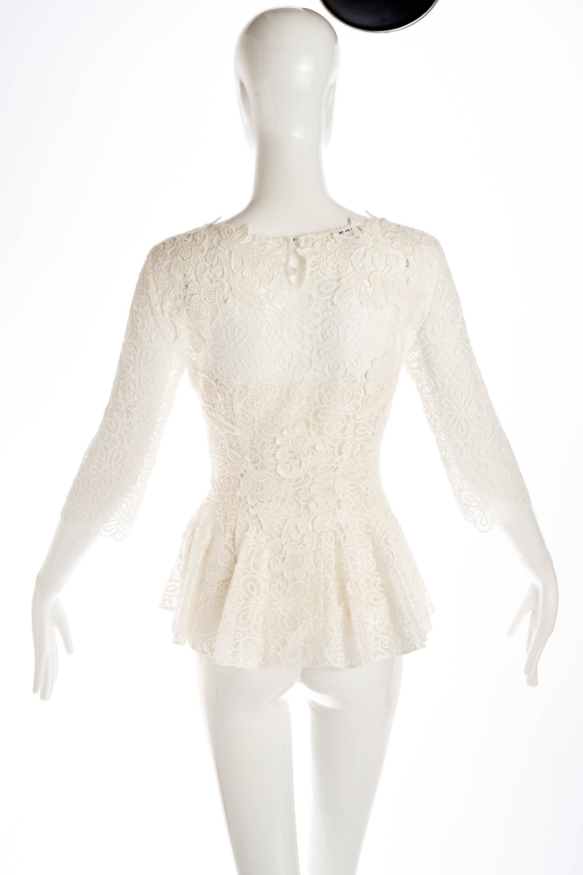 Oscar de la Renta White Lace 3/4 Sleeve Peplum Shirt