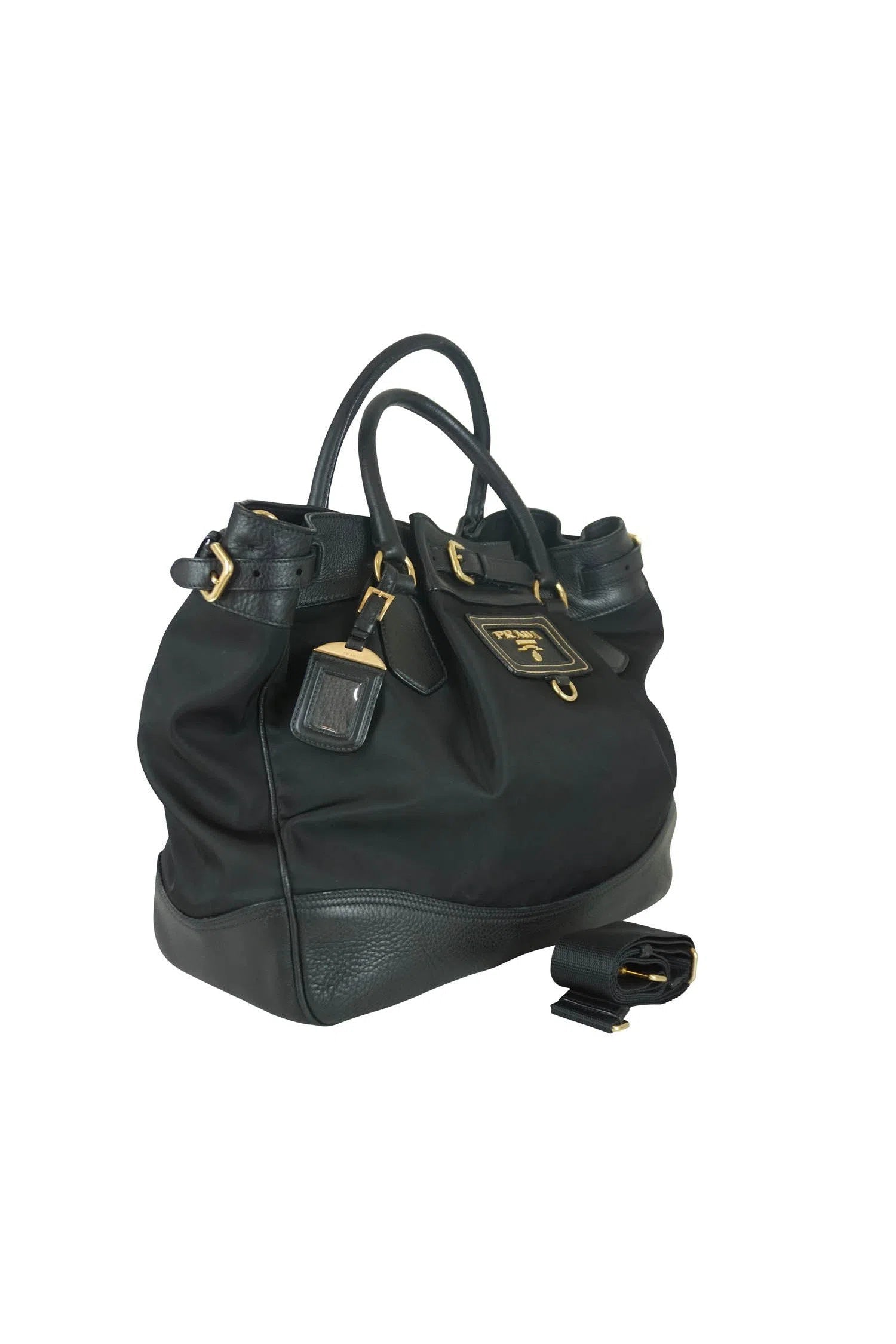 Prada Size Large Black Leather/Nylon GHW w/ Shoulder Strap Tote - Foxy Couture Carmel