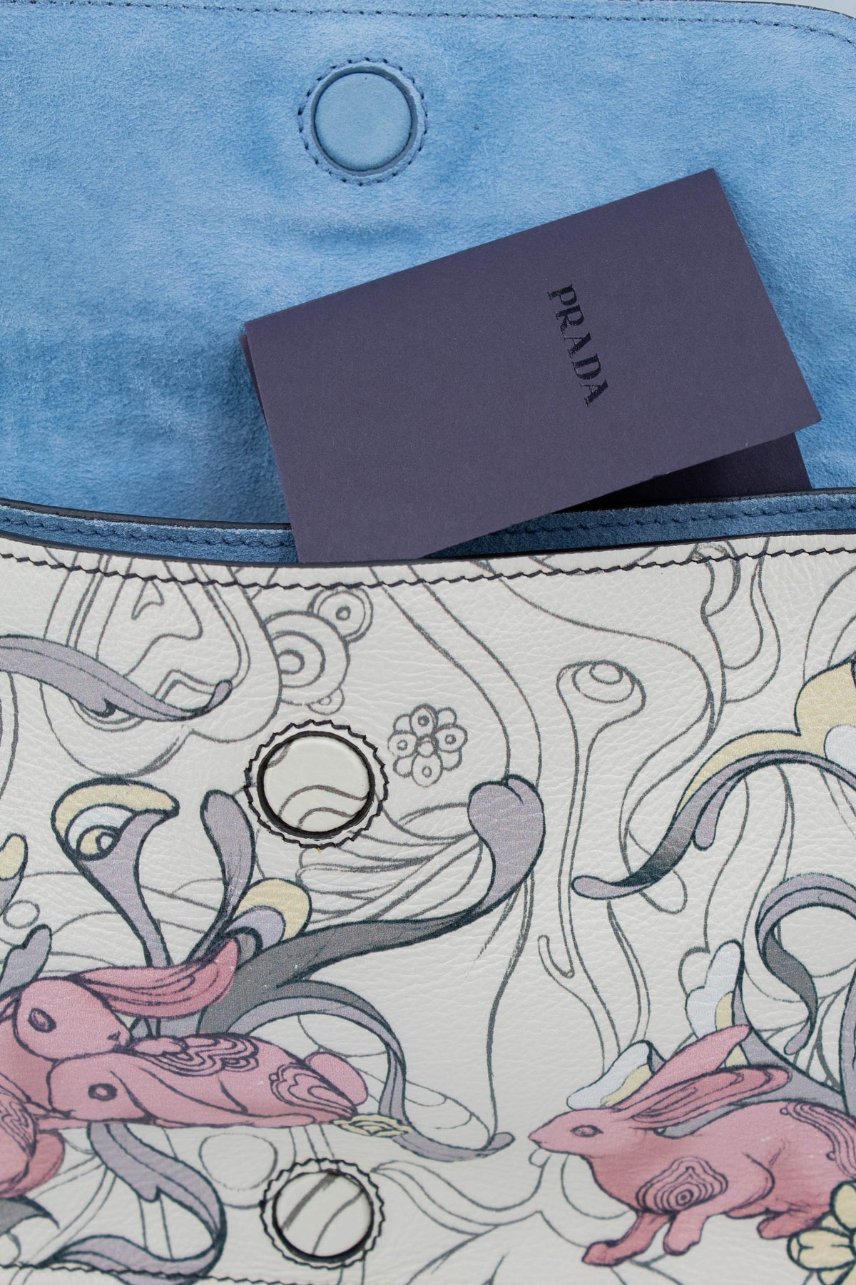 Prada x James Jean Etiquette Bunny Print Cream Purse 2018 Size M