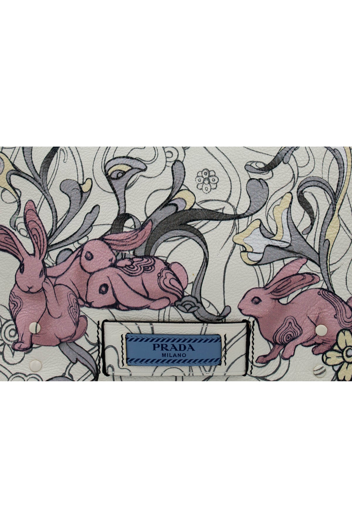 Prada x James Jean Etiquette Bunny Print Cream Purse 2018 Size M