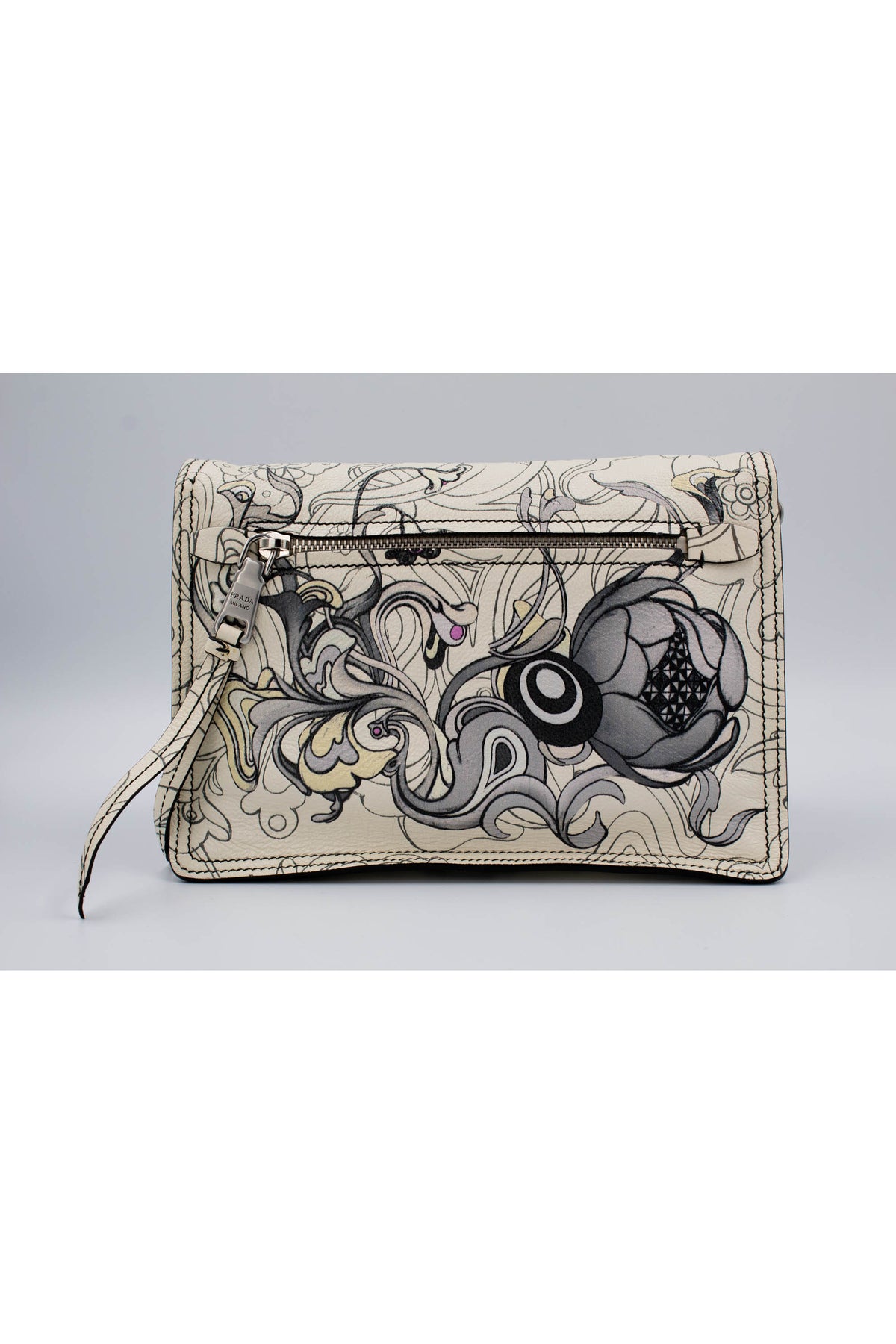 Prada x James Jean Etiquette Bunny Print Cream Purse 2018 Size M