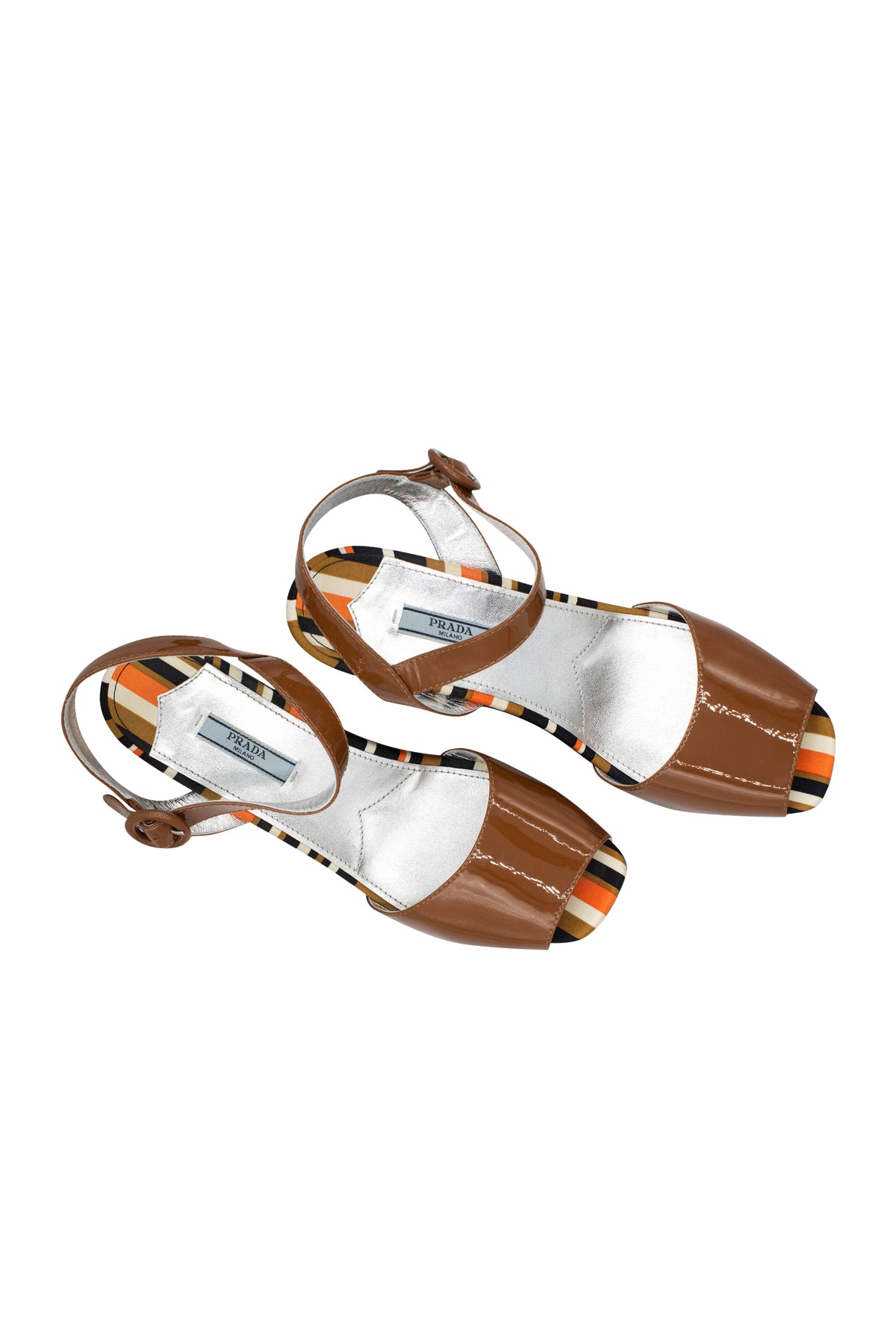 Prada Brown Orange and Cream Stripe Platform Heels Size 40