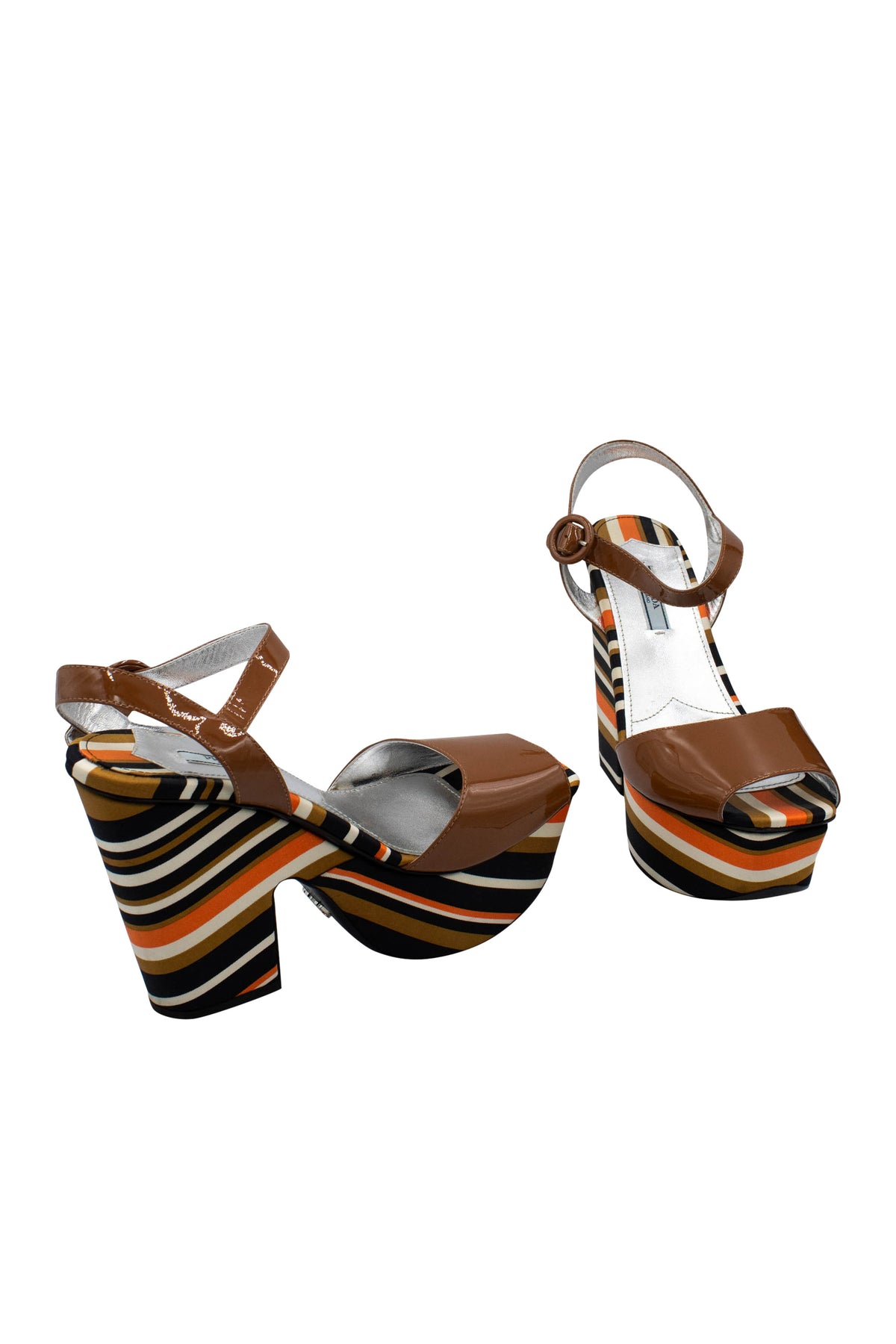 Prada Brown Orange and Cream Stripe Platform Heels Size 40