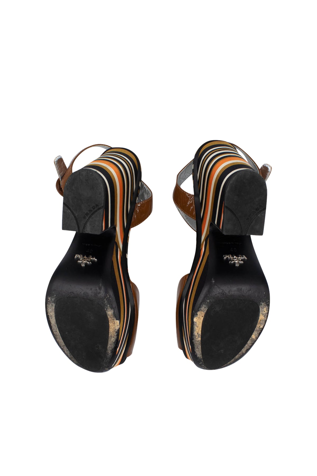 Prada Brown Orange and Cream Stripe Platform Heels Size 40