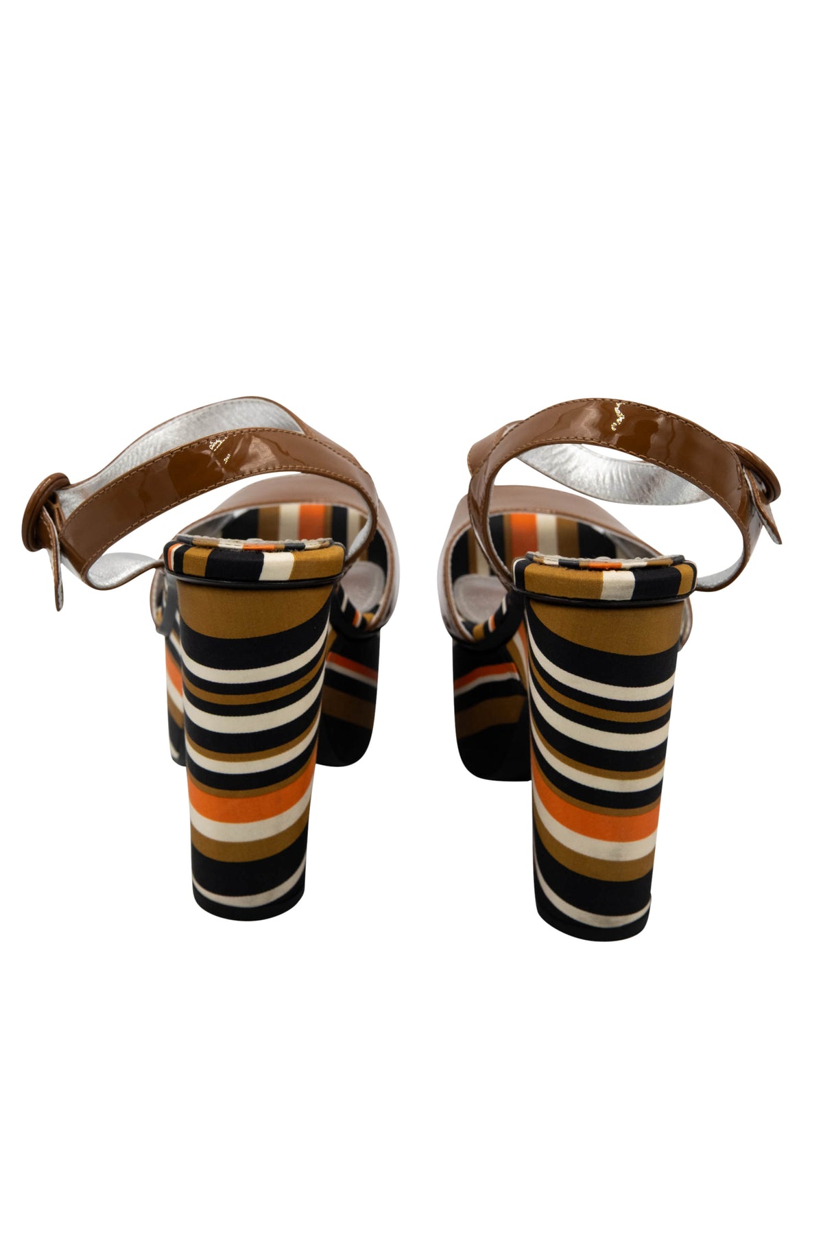 Prada Brown Orange and Cream Stripe Platform Heels Size 40