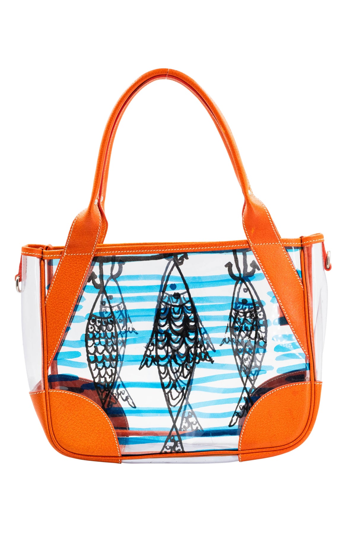 Prada Blue and Orange Cinghiale Fish Tote Purse Size M