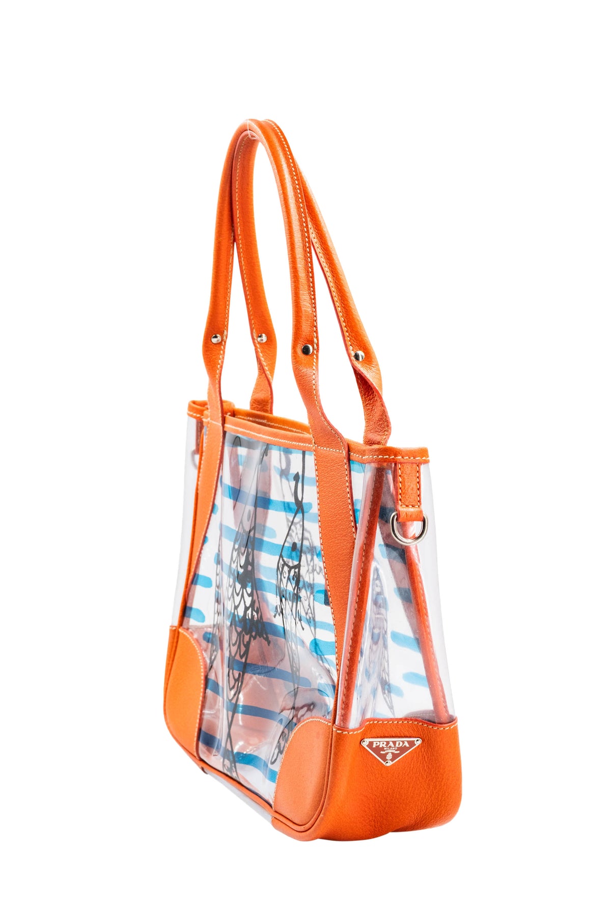 Prada Blue and Orange Cinghiale Fish Tote Purse Size M