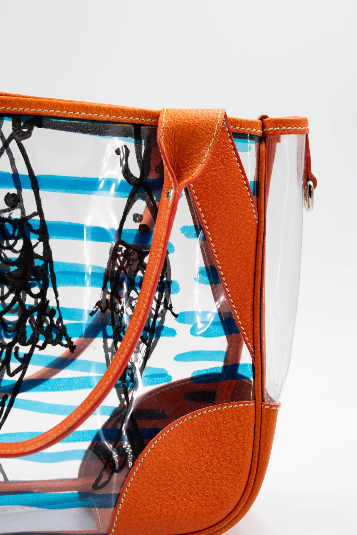 Prada Blue and Orange Cinghiale Fish Tote Purse Size M