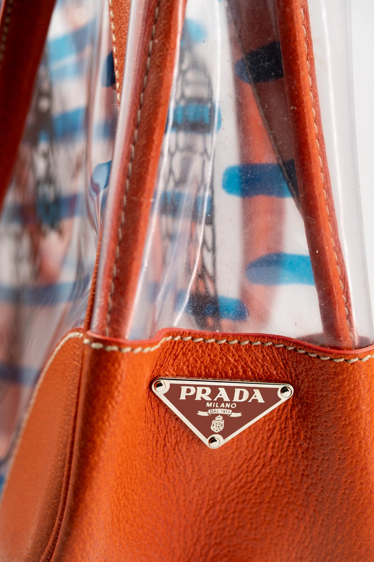 Prada Blue and Orange Cinghiale Fish Tote Purse Size M