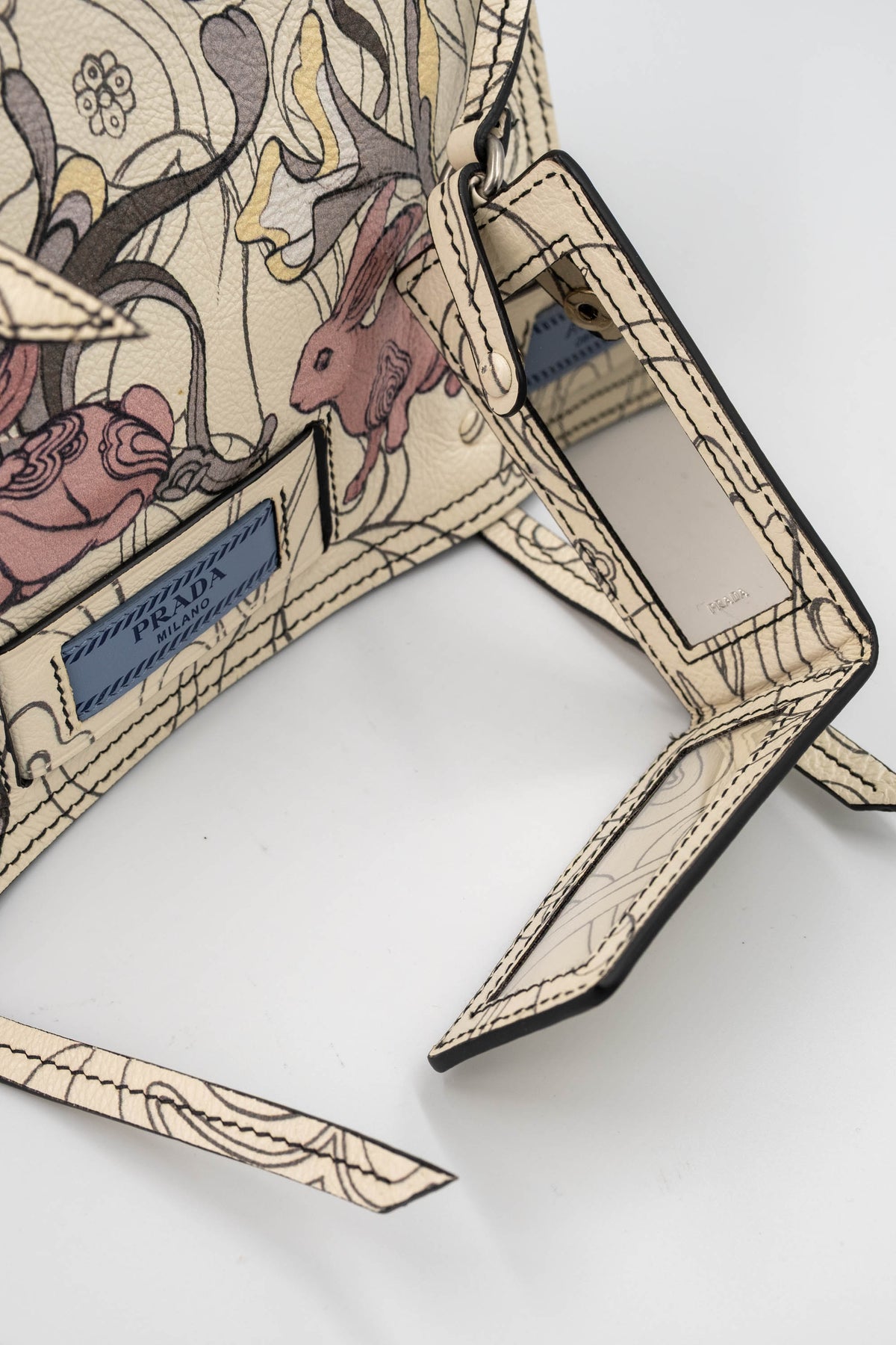 Prada x James Jean Etiquette Bunny Print Cream Purse 2018 Size M