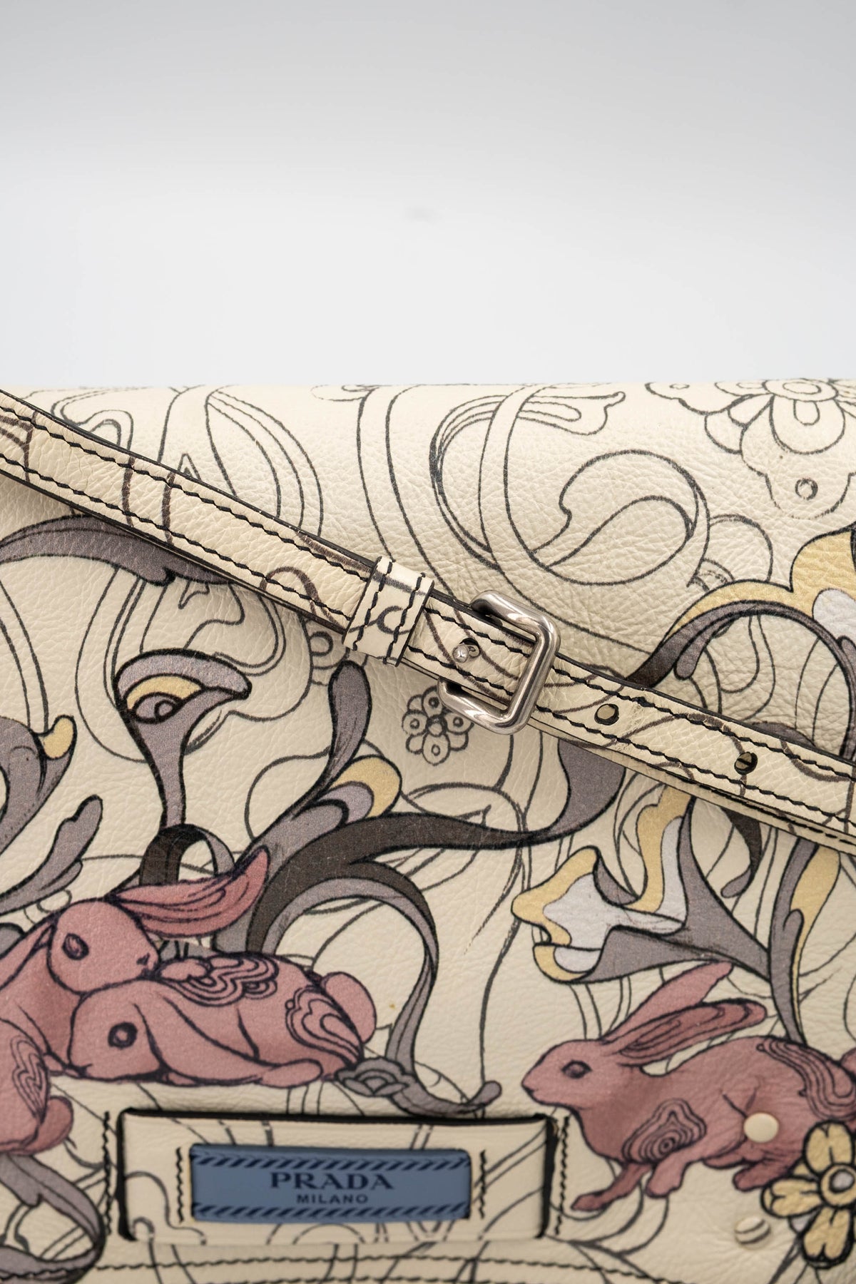 Prada x James Jean Etiquette Bunny Print Cream Purse 2018 Size M