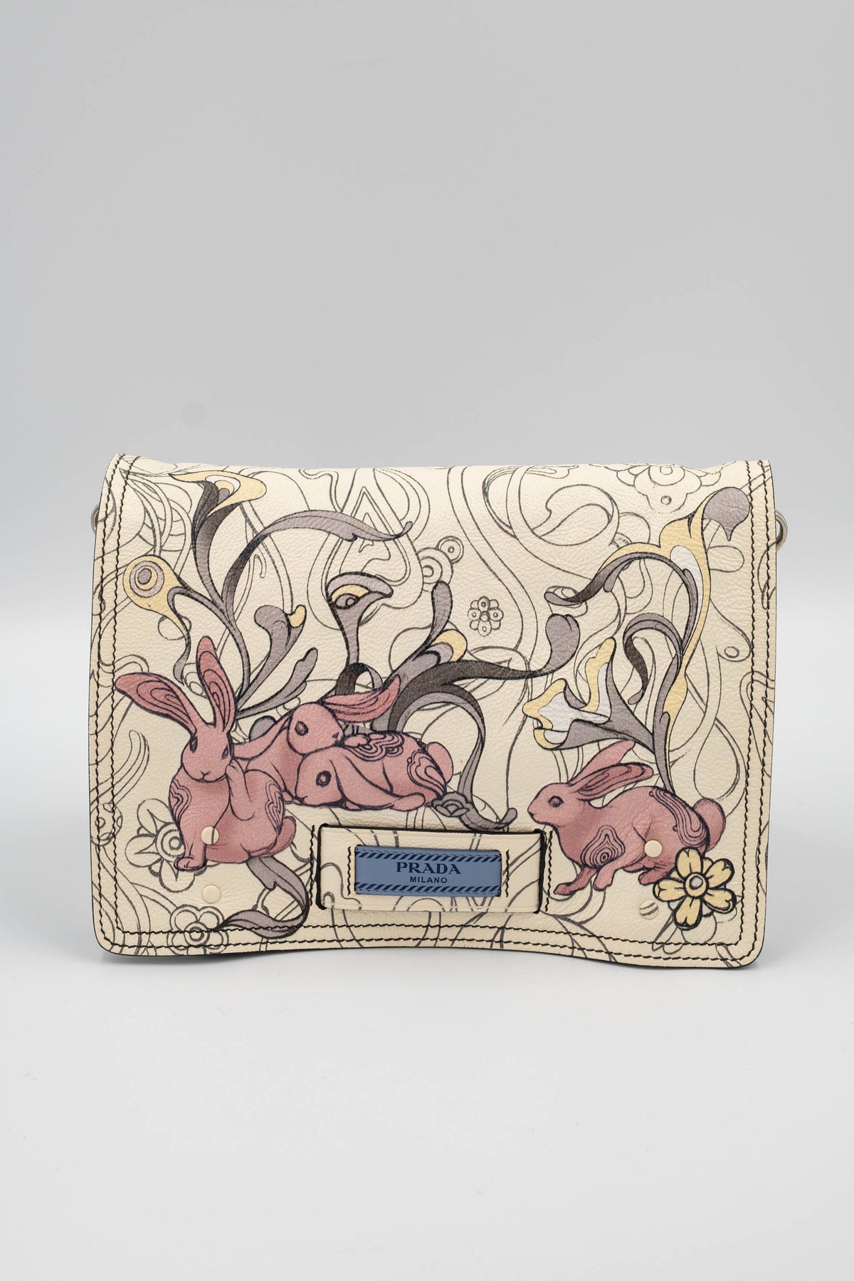 Prada x James Jean Etiquette Bunny Print Cream Purse 2018 Size M