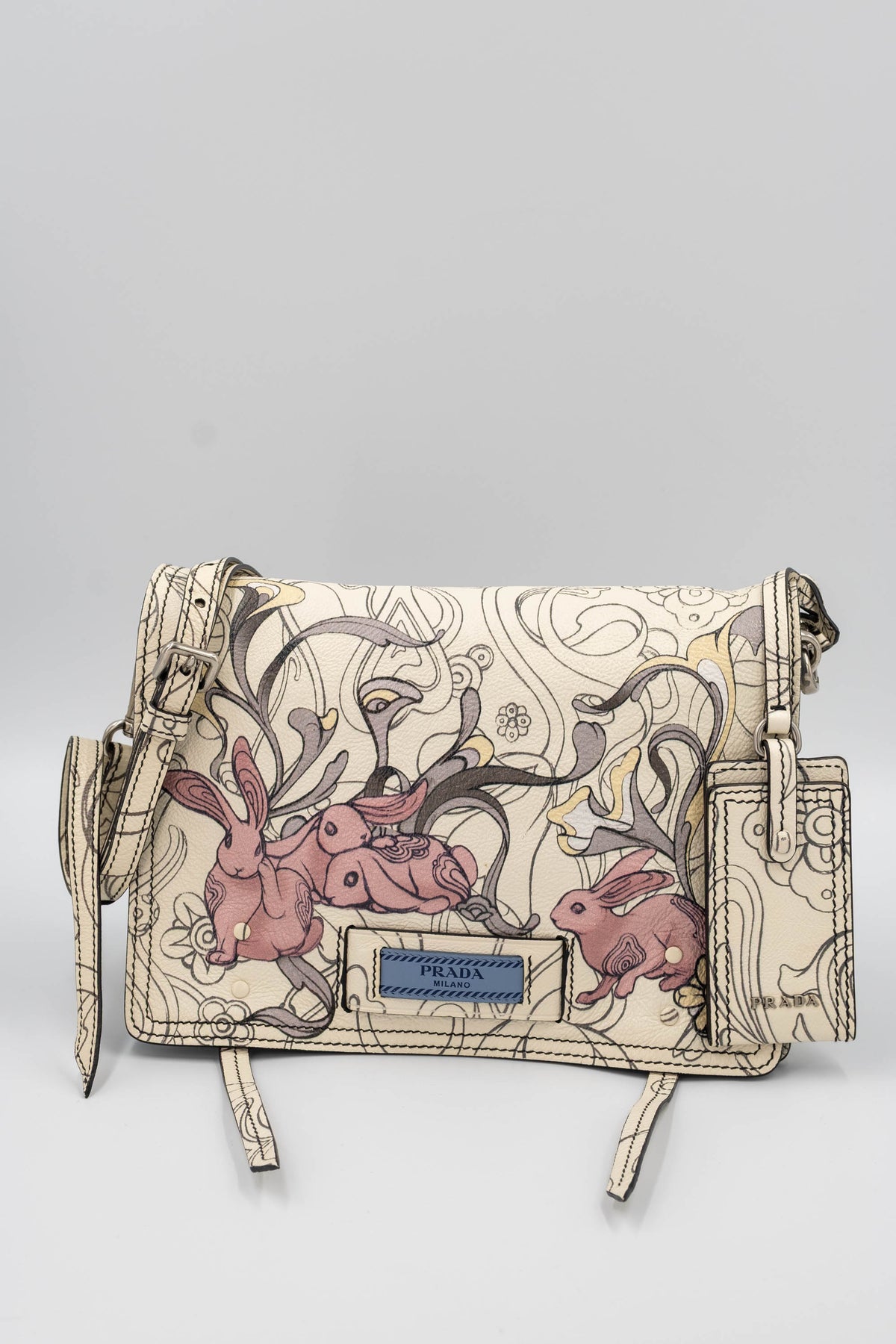 Prada x James Jean Etiquette Bunny Print Cream Purse 2018 Size M