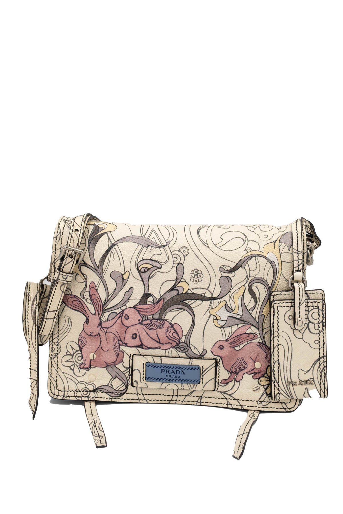 Prada x James Jean Etiquette Bunny Print Cream Purse 2018 Size M