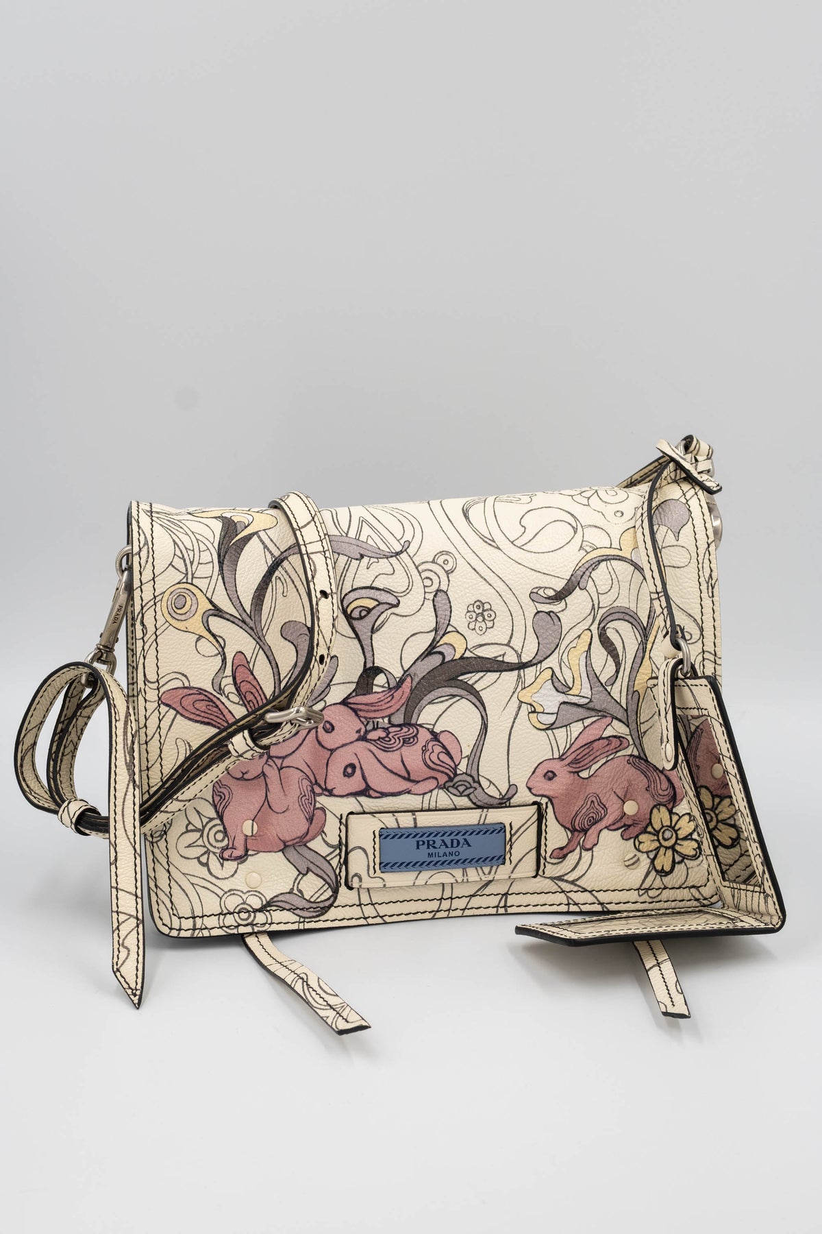 Prada x James Jean Etiquette Bunny Print Cream Purse 2018 Size M