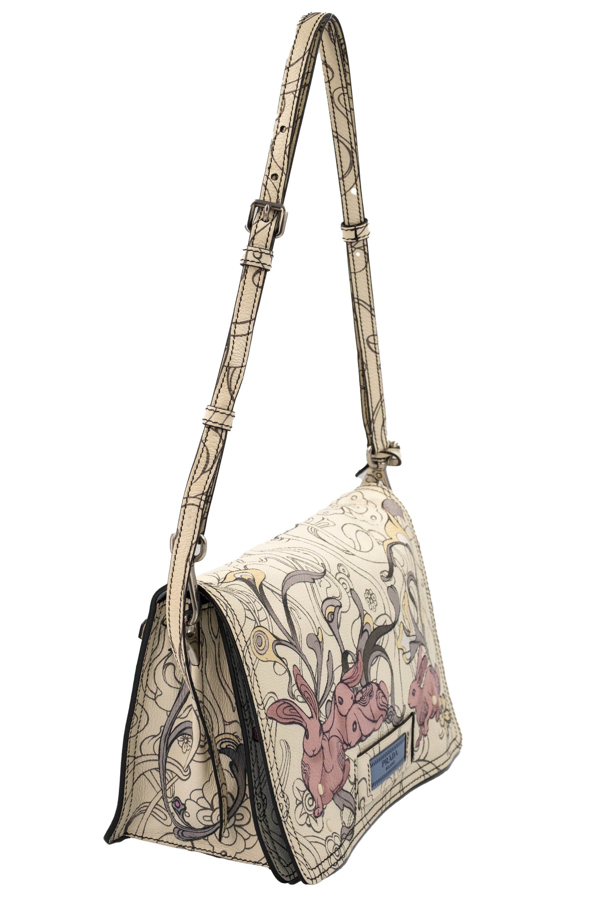 Prada x James Jean Etiquette Bunny Print Cream Purse 2018 Size M