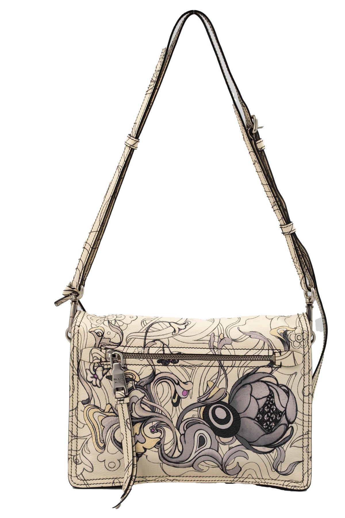 Prada x James Jean Etiquette Bunny Print Cream Purse 2018 Size M