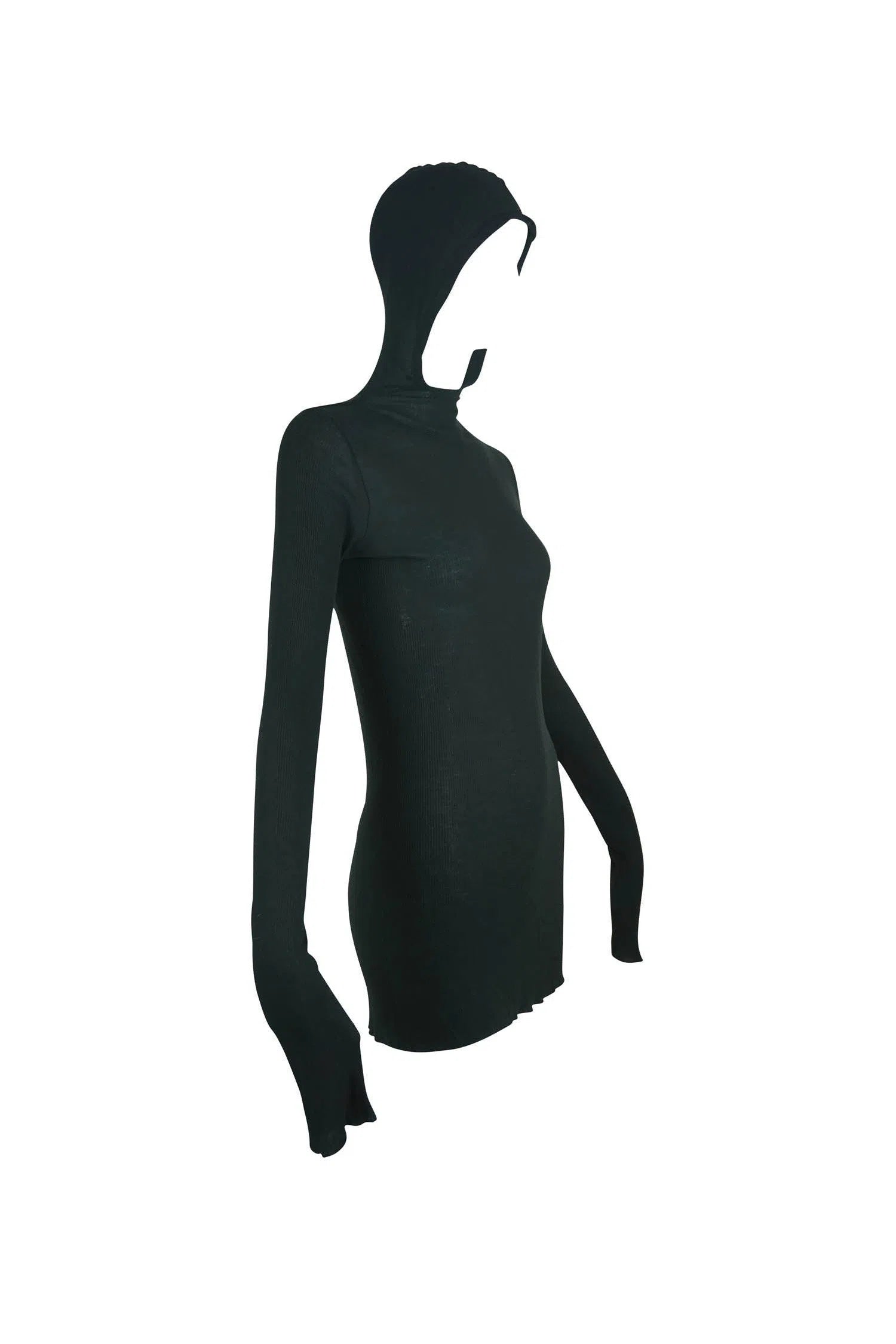 Rick Owens Black Jersey Hooded Long Sleeve Top - Foxy Couture Carmel