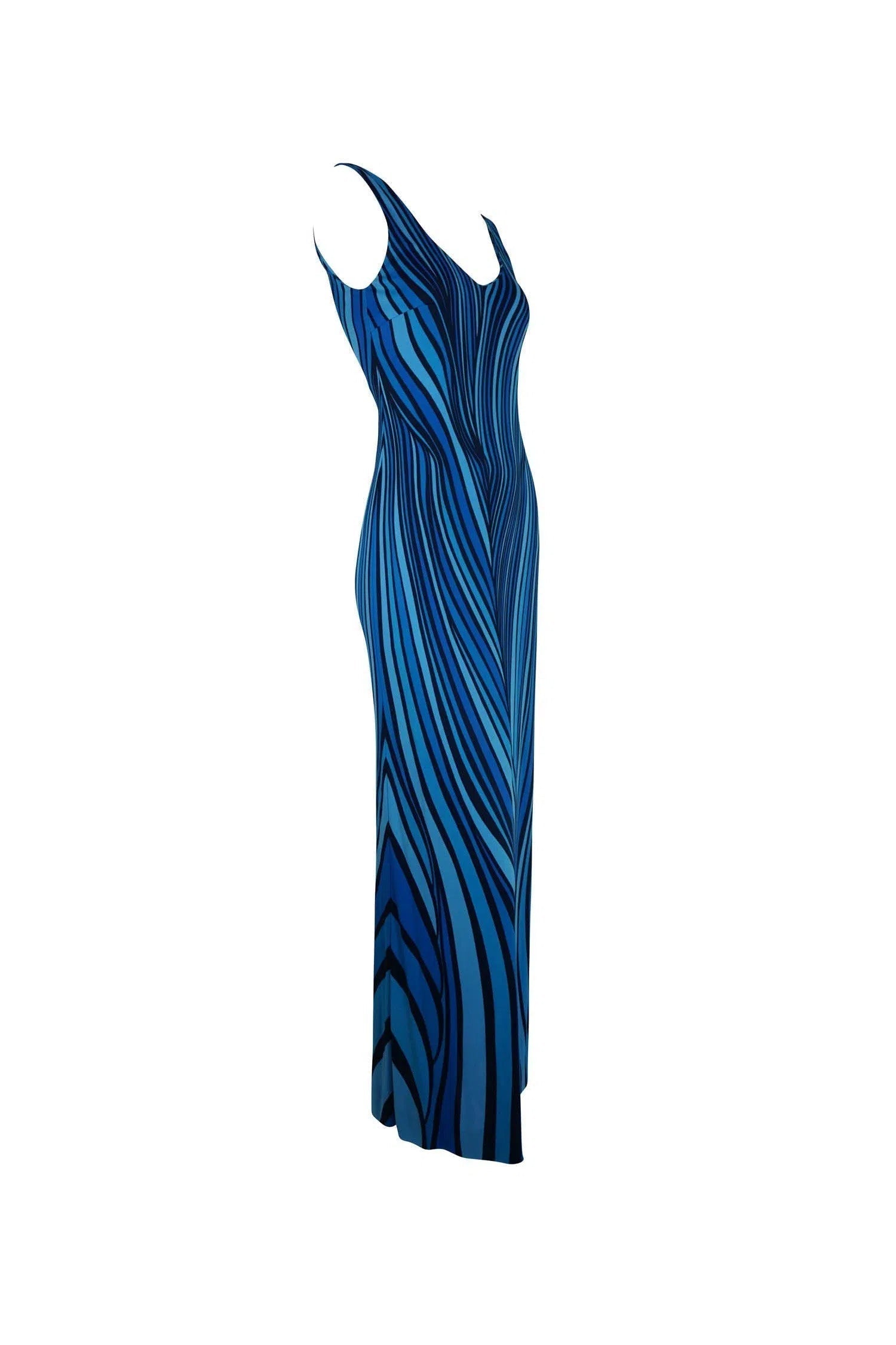Roberta di Camerino 1970s Blue Swirl Dress - Foxy Couture Carmel