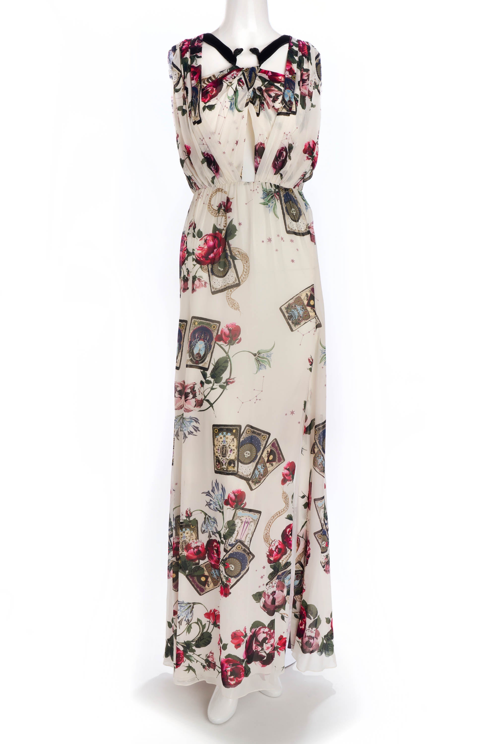 Roberto Cavalli Mystic Garden White Chiffon Maxi Dress