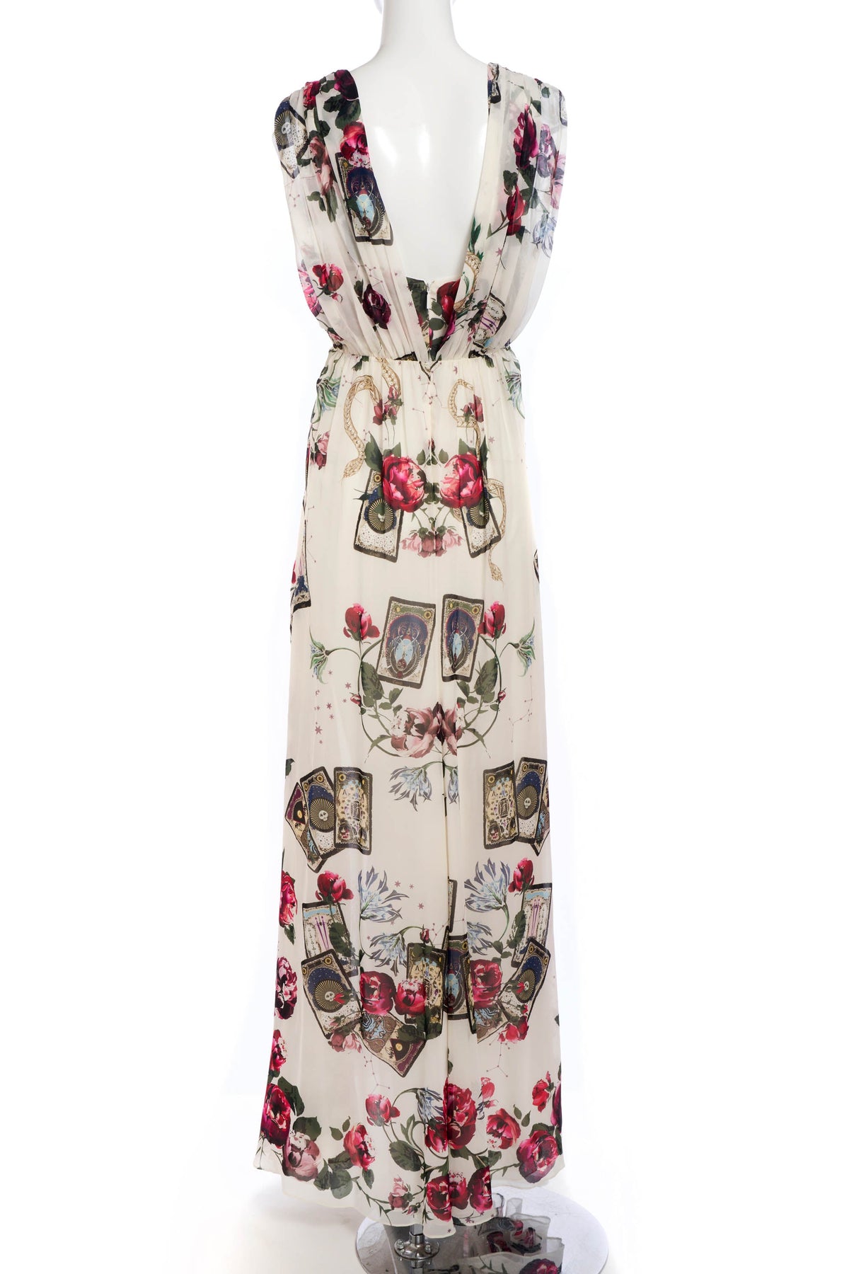 Roberto Cavalli Mystic Garden White Chiffon Maxi Dress