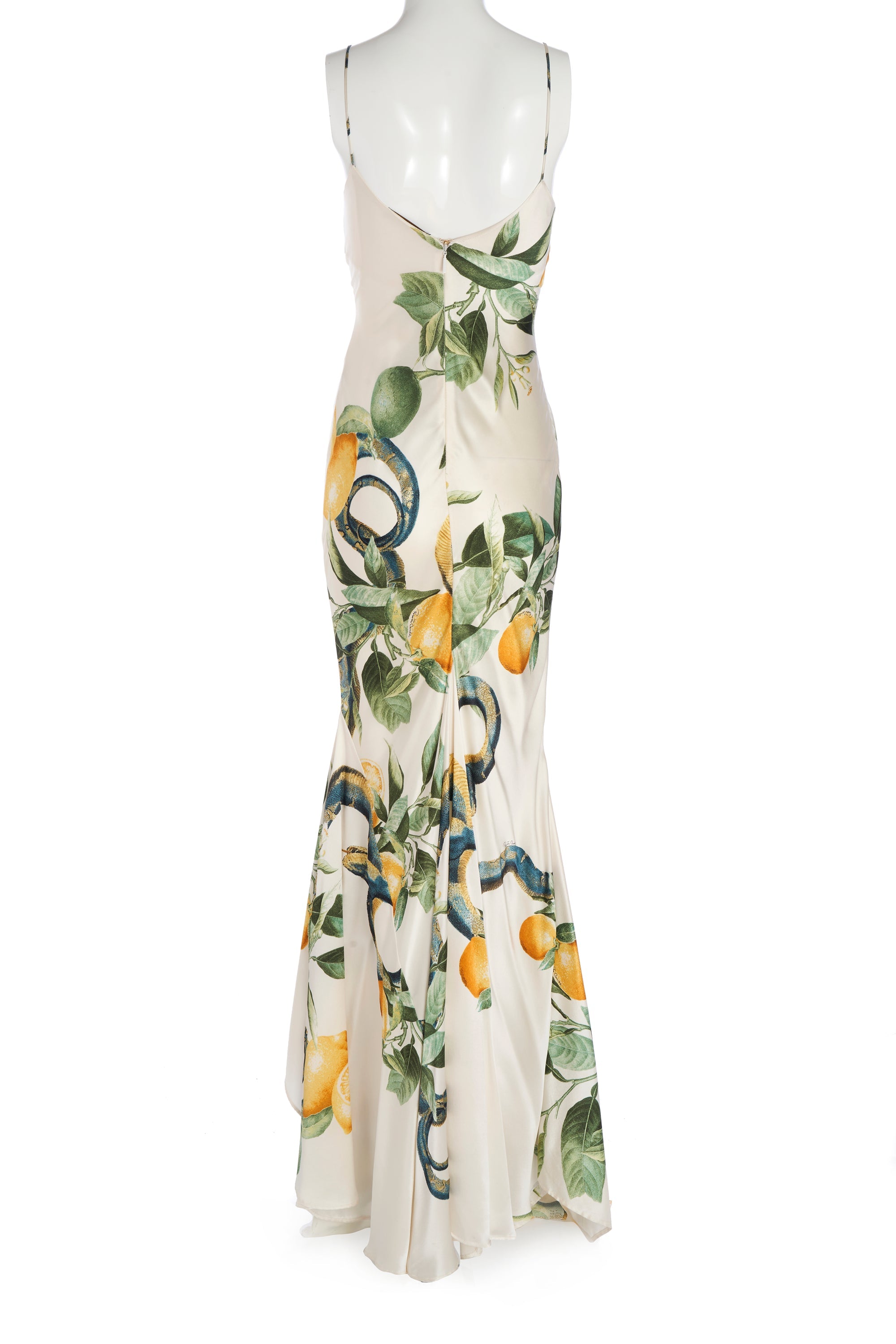 Roberto Cavalli Silk White Lemons & Snake Print Dress - Foxy Couture Carmel