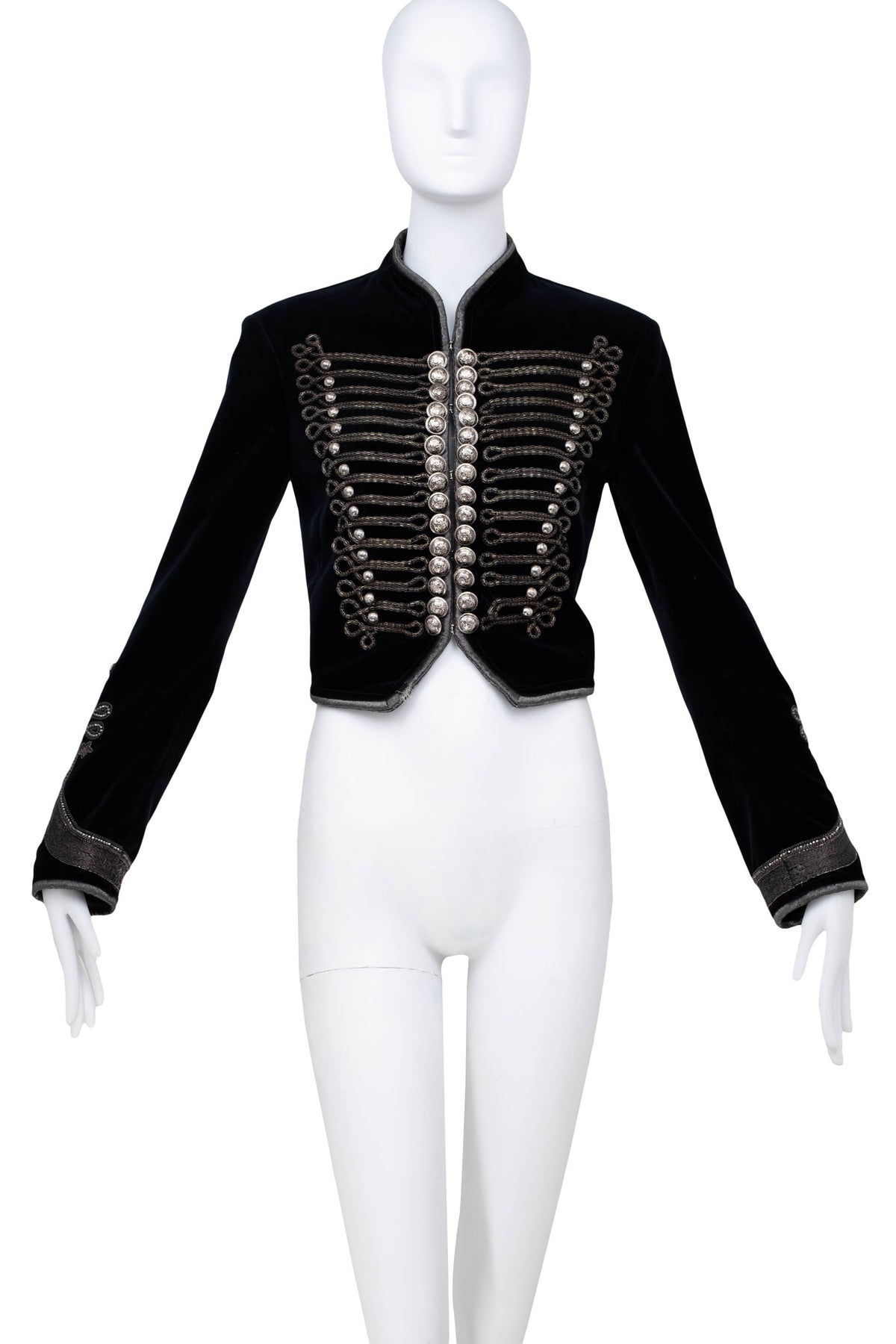 Roberto Cavalli Size 6 Black Silver Embellished Band Jacket 2016
