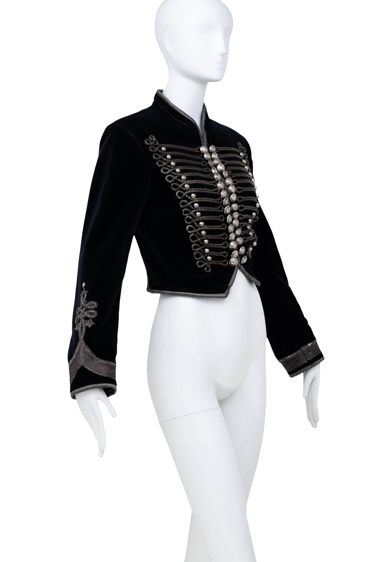 Roberto Cavalli Size 6 Black Silver Embellished Band Jacket 2016