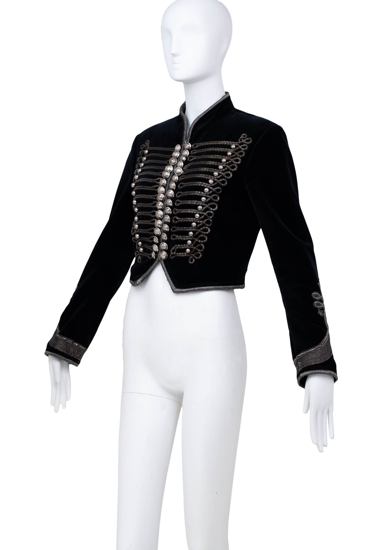 Roberto Cavalli Size 6 Black Silver Embellished Band Jacket 2016