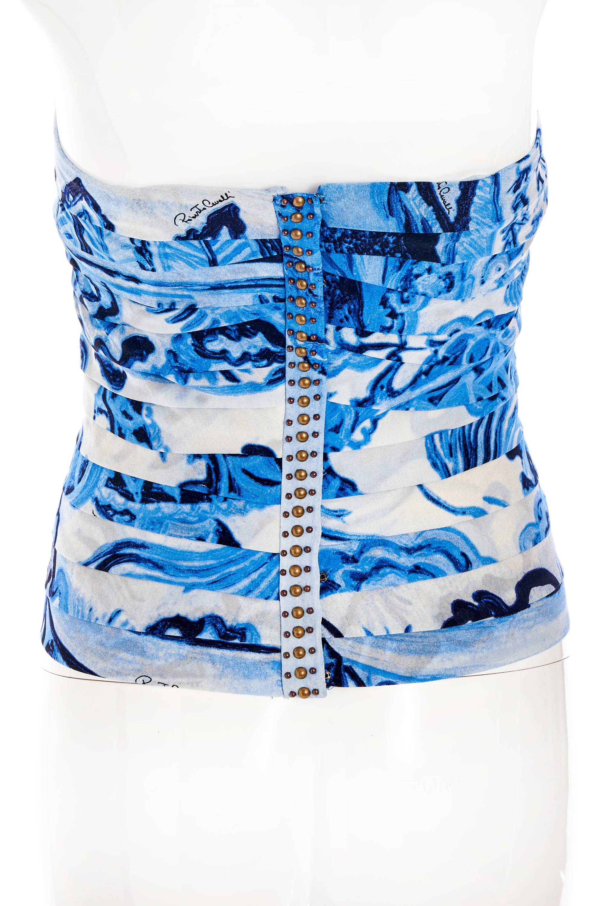 Roberto Cavalli Vintage Blue and White Corset Top Size 6