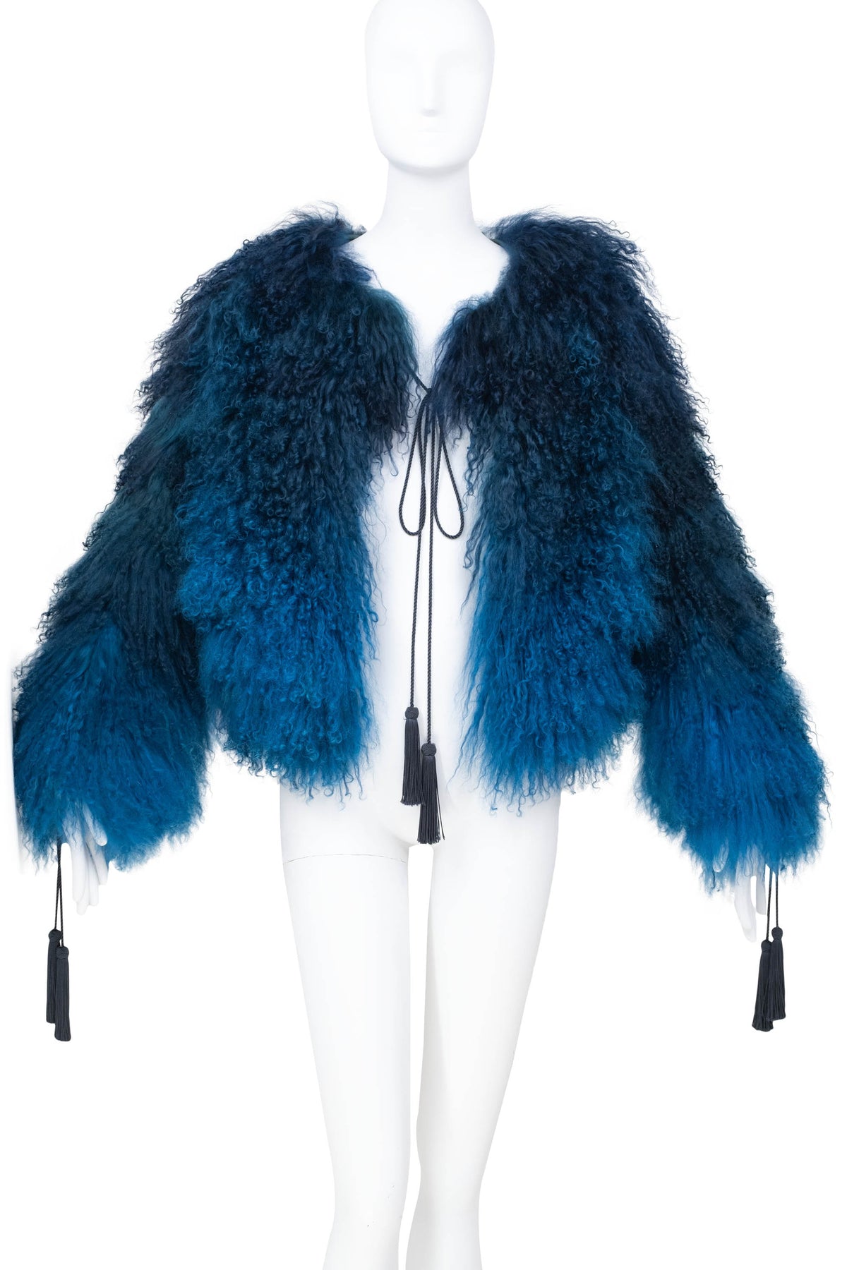 Roberto Cavalli Teal Mongolian Lamb Chubby Fur Jacket Size 40
