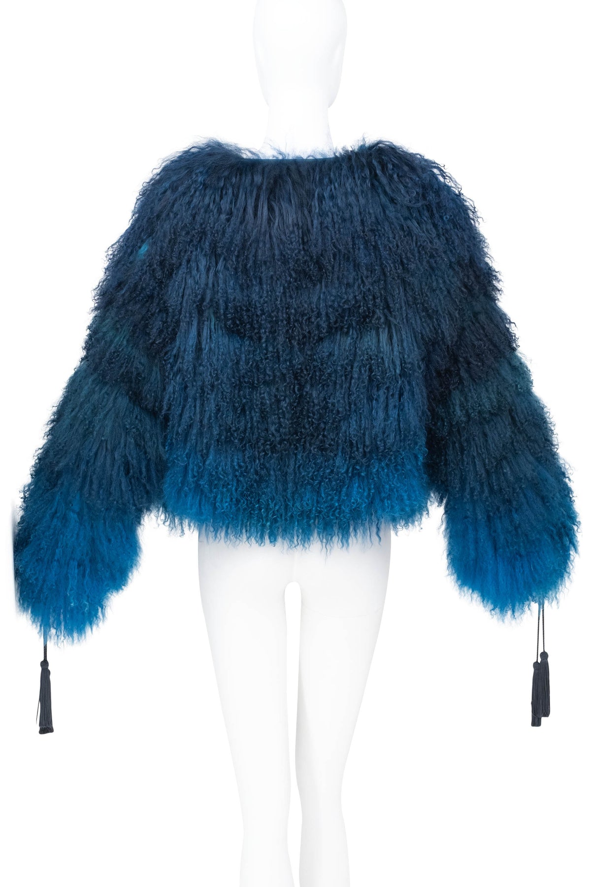 Roberto Cavalli Teal Mongolian Lamb Chubby Fur Jacket Size 40