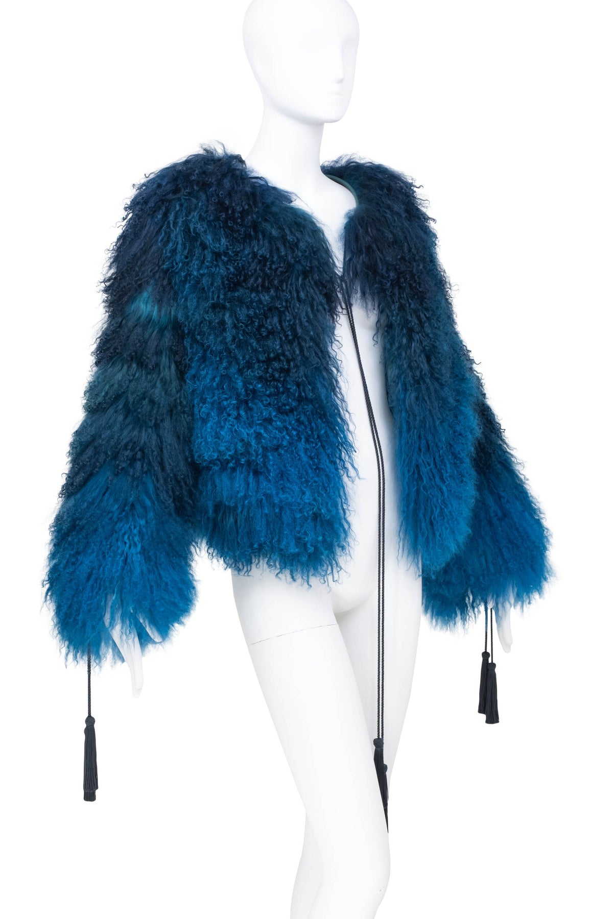 Roberto Cavalli Teal Mongolian Lamb Chubby Fur Jacket Size 40