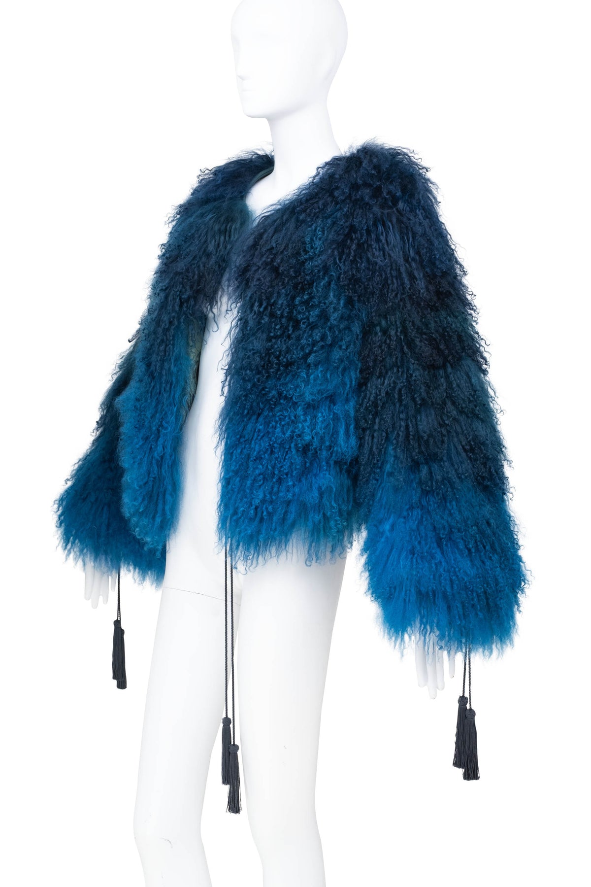 Roberto Cavalli Teal Mongolian Lamb Chubby Fur Jacket Size 40