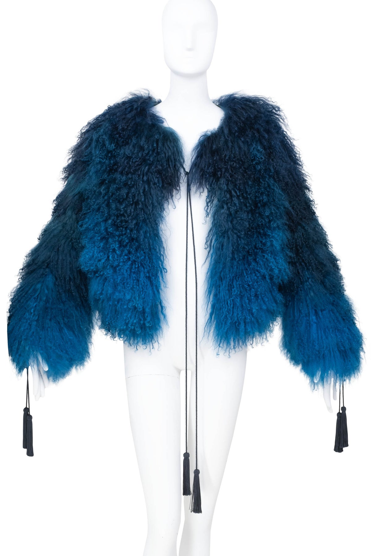 Roberto Cavalli Teal Mongolian Lamb Chubby Fur Jacket Size 40