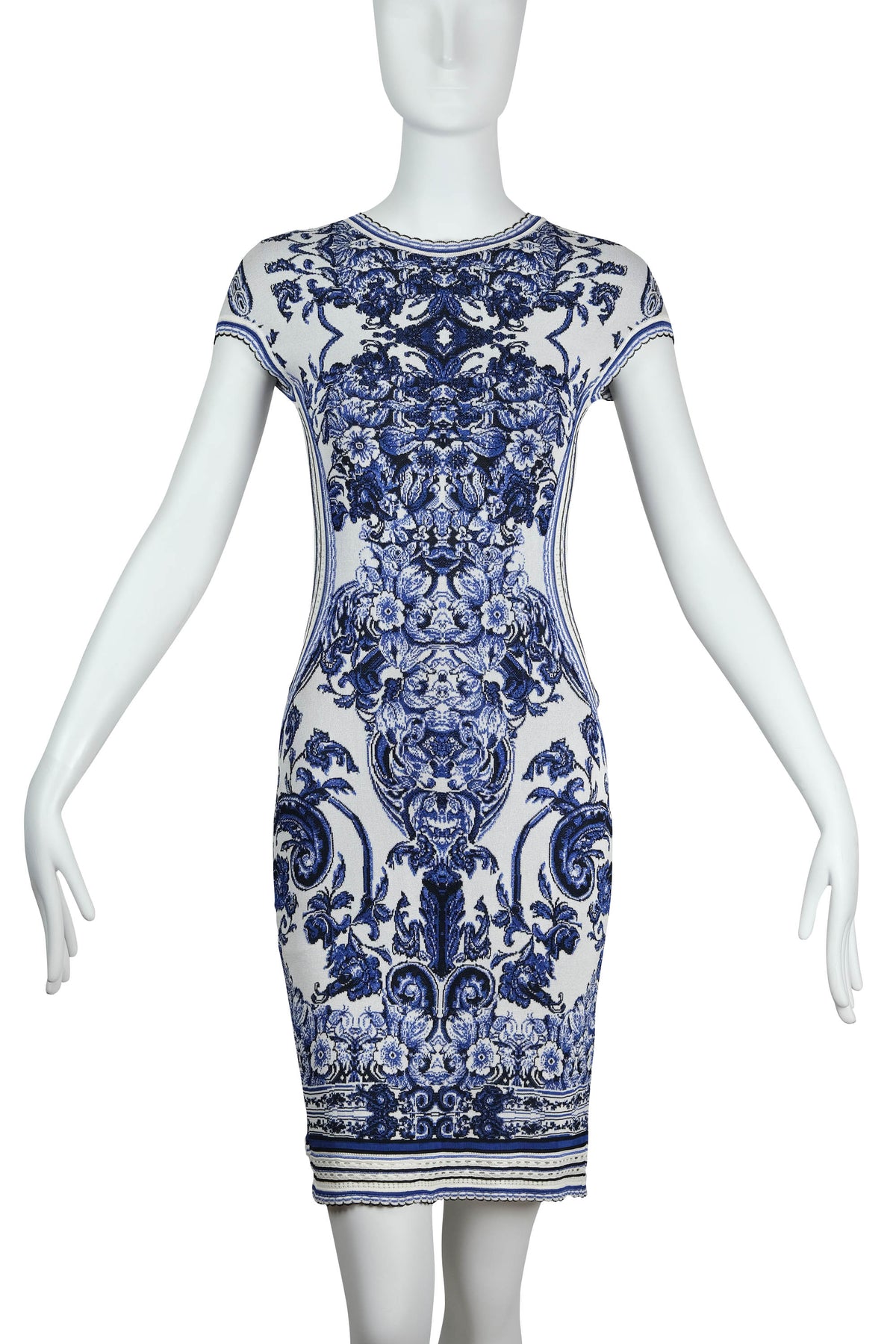 Roberto Cavalli Blue and White Fine China Print Dress 40/4