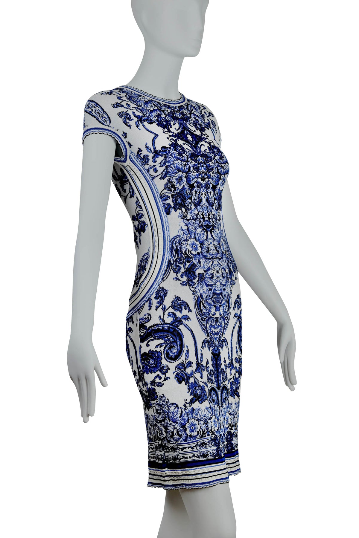Roberto Cavalli Blue and White Fine China Print Dress 40/4