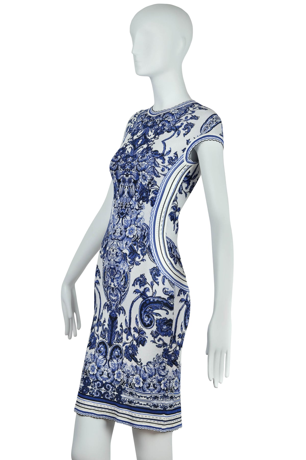 Roberto Cavalli Blue and White Fine China Print Dress 40/4