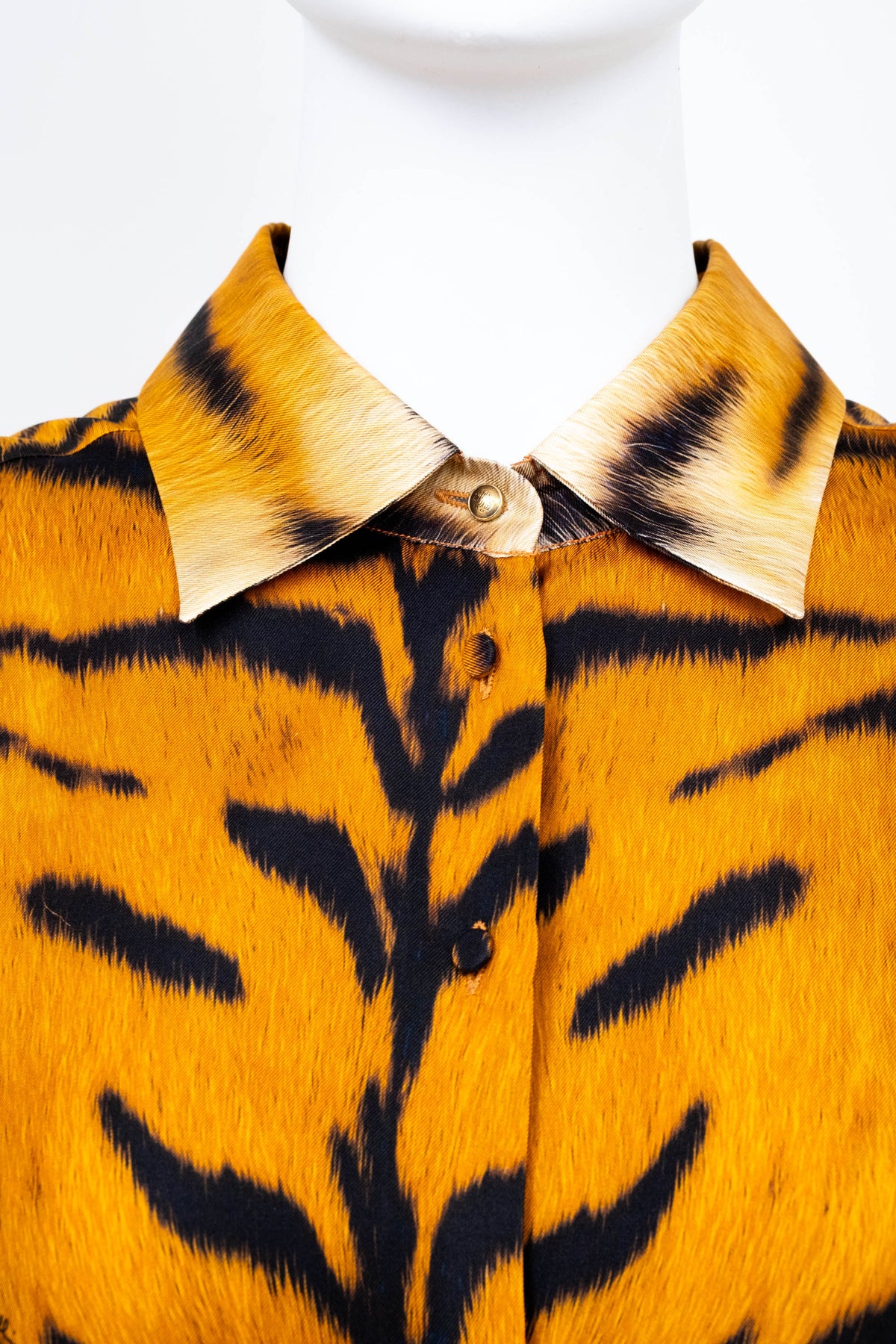 Roberto Cavalli Orange "Savage Tiger" Print Silk LS Blouse Fall 2000 Size L