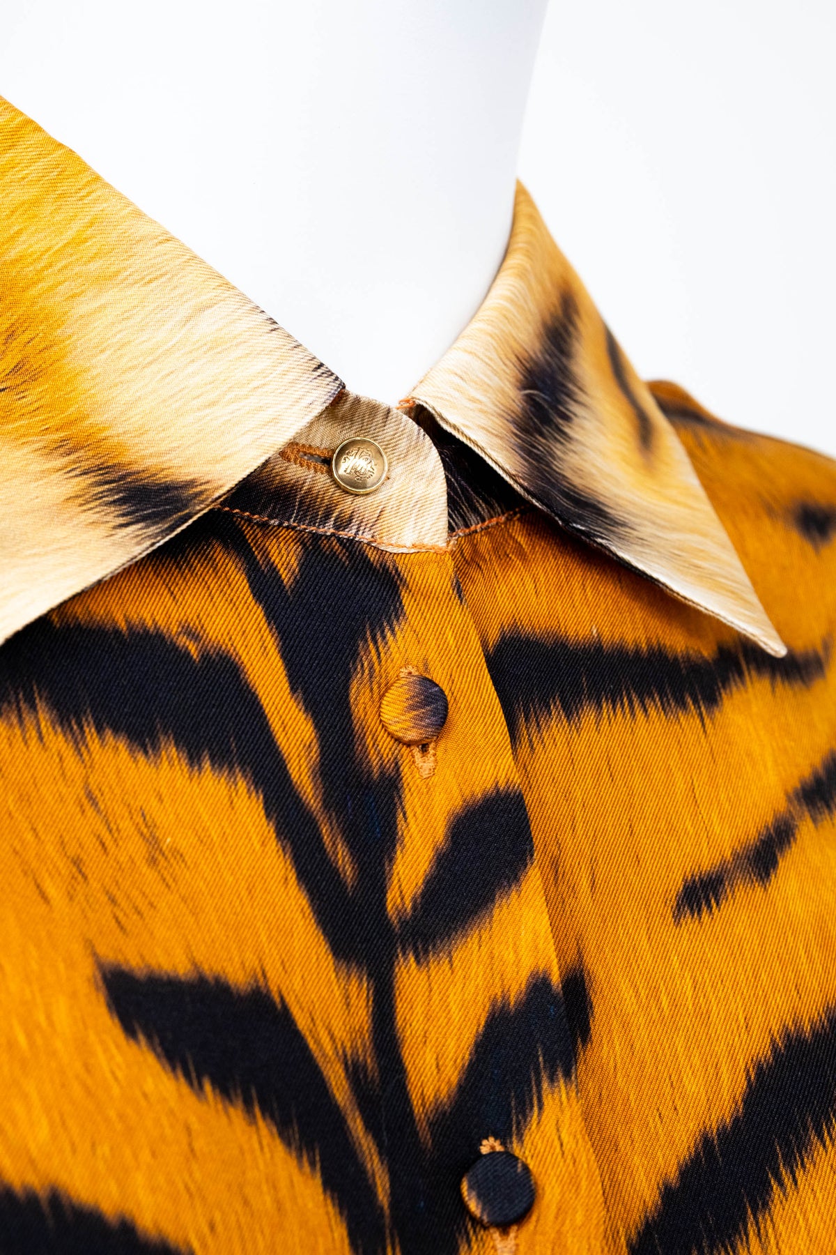 Roberto Cavalli Orange "Savage Tiger" Print Silk LS Blouse Fall 2000 Size L